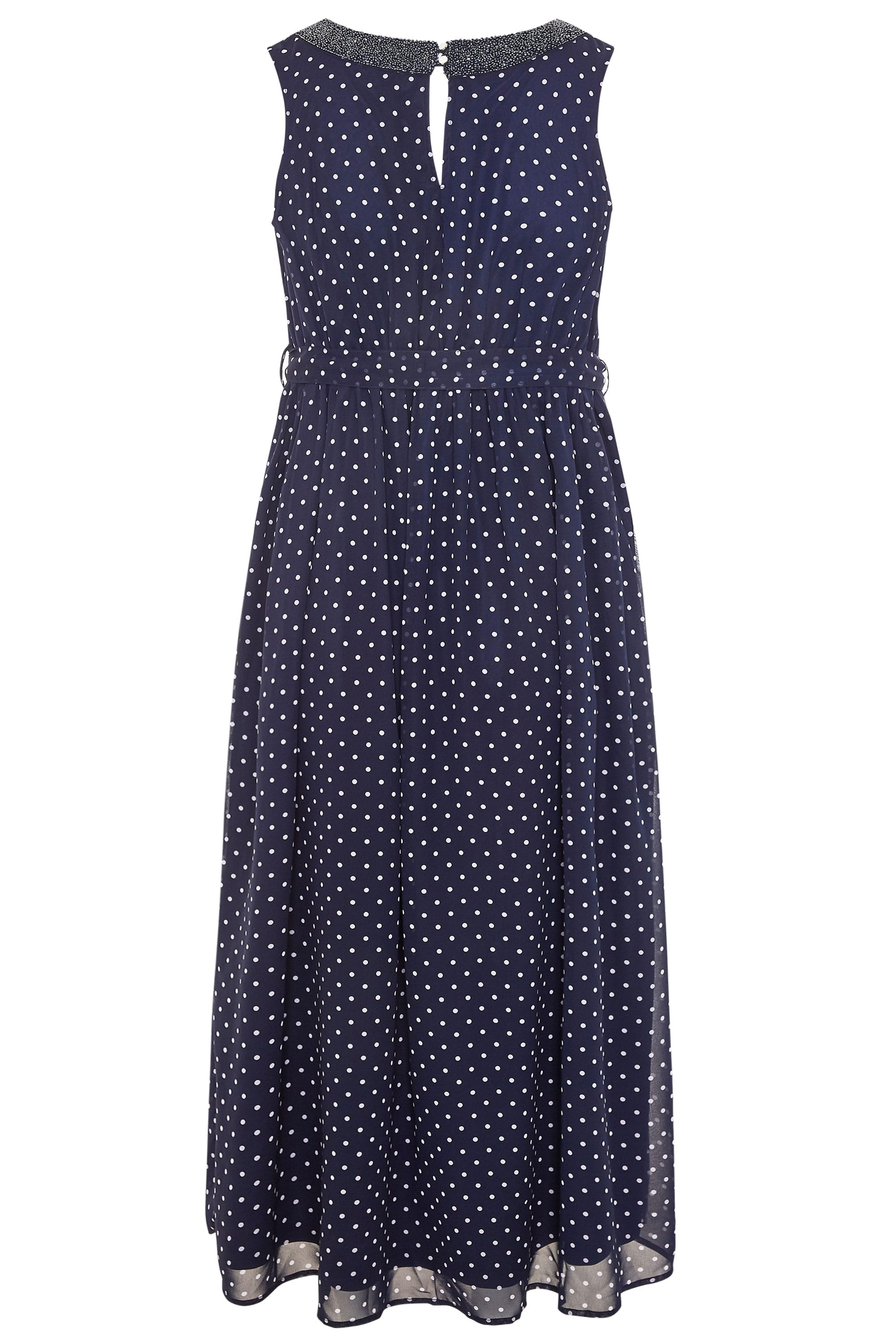 YOURS LONDON Navy Polka Dot Embellished Maxi Dress | Yours Clothing