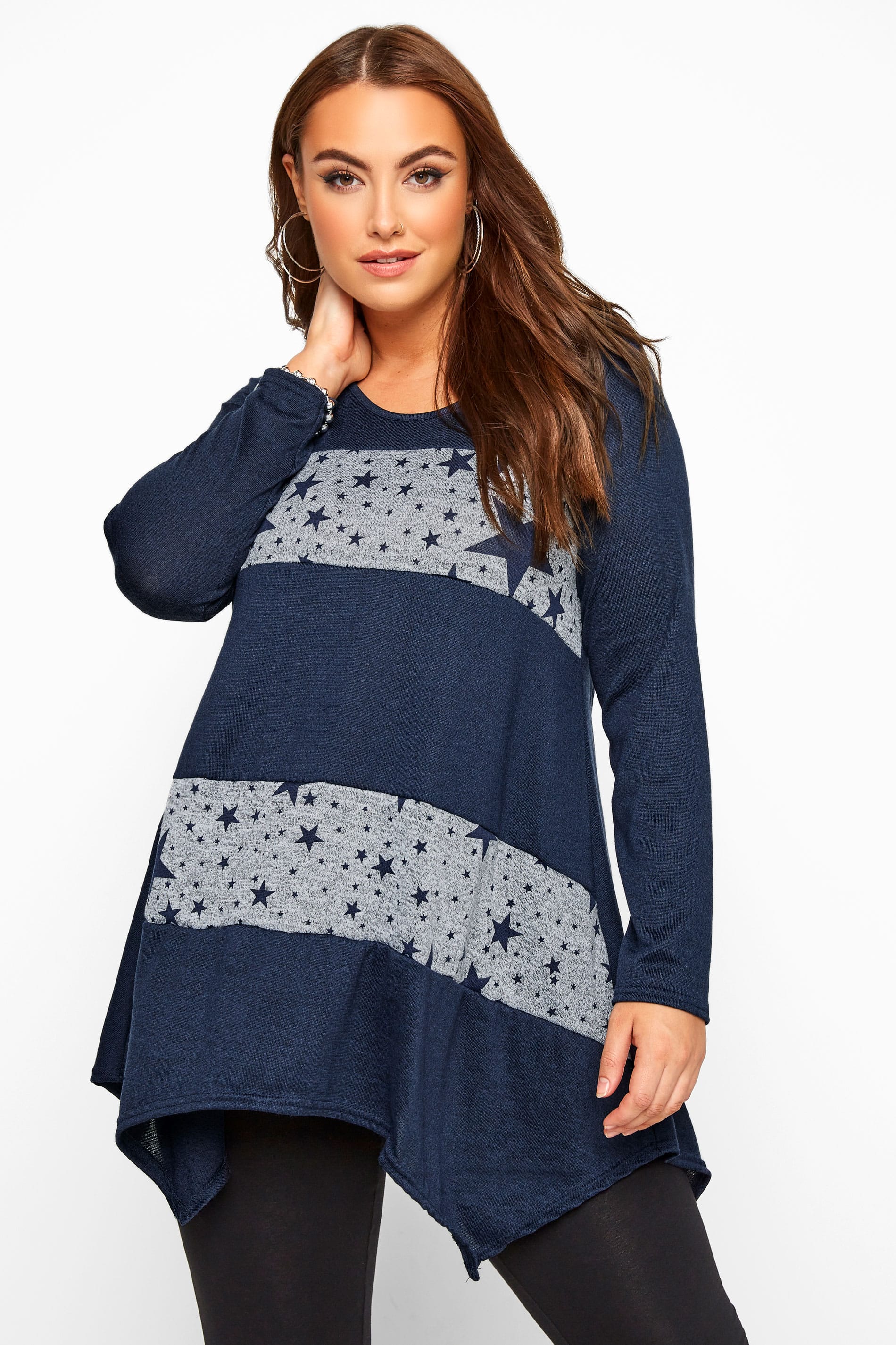 Navy Star Colour Block Swing Tunic | Yours Clothing