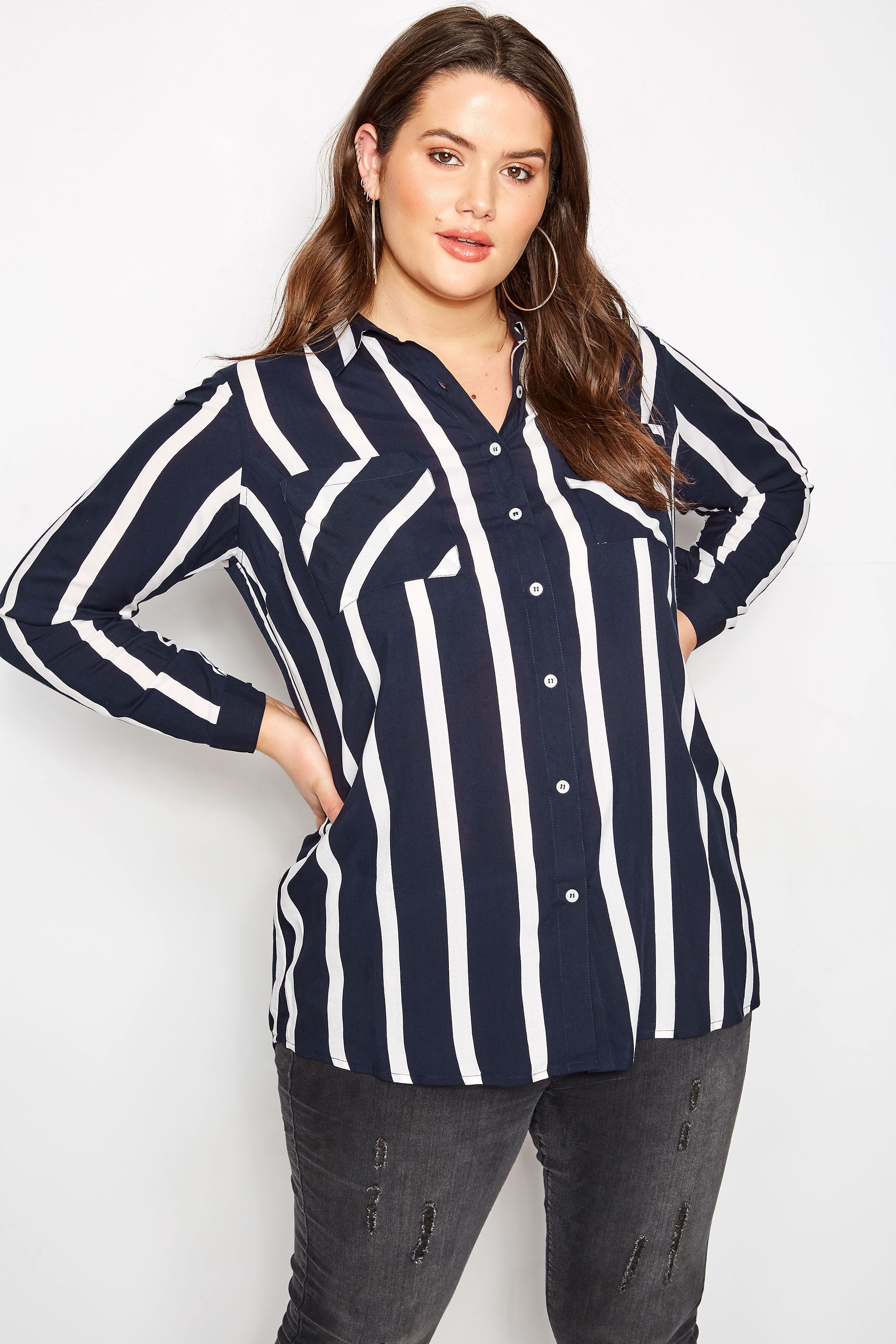 Plus Size Navy Stripe Shirt | Sizes 16 to 36 | Yours Clothing