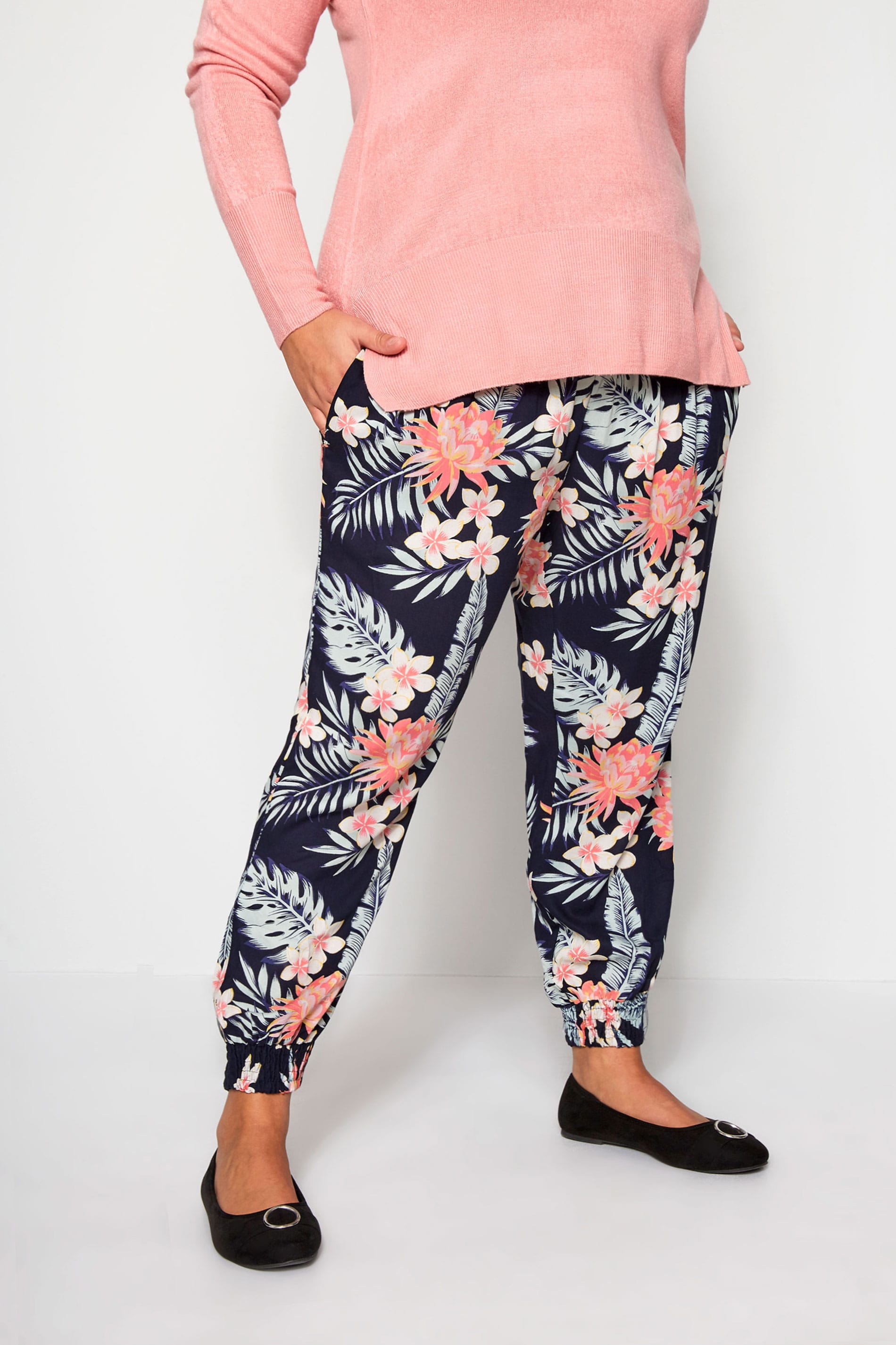 Navy Tropical Harem Trousers | Plus Sizes 16 to 36 | Yours Clothing 1