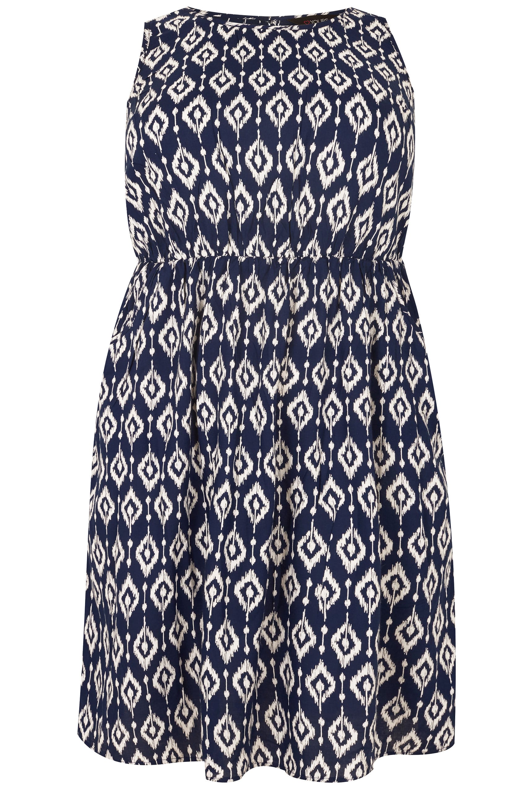 Navy And White Print Pocket Dress With Elasticated Waist Plus Size 16 To 36 4744