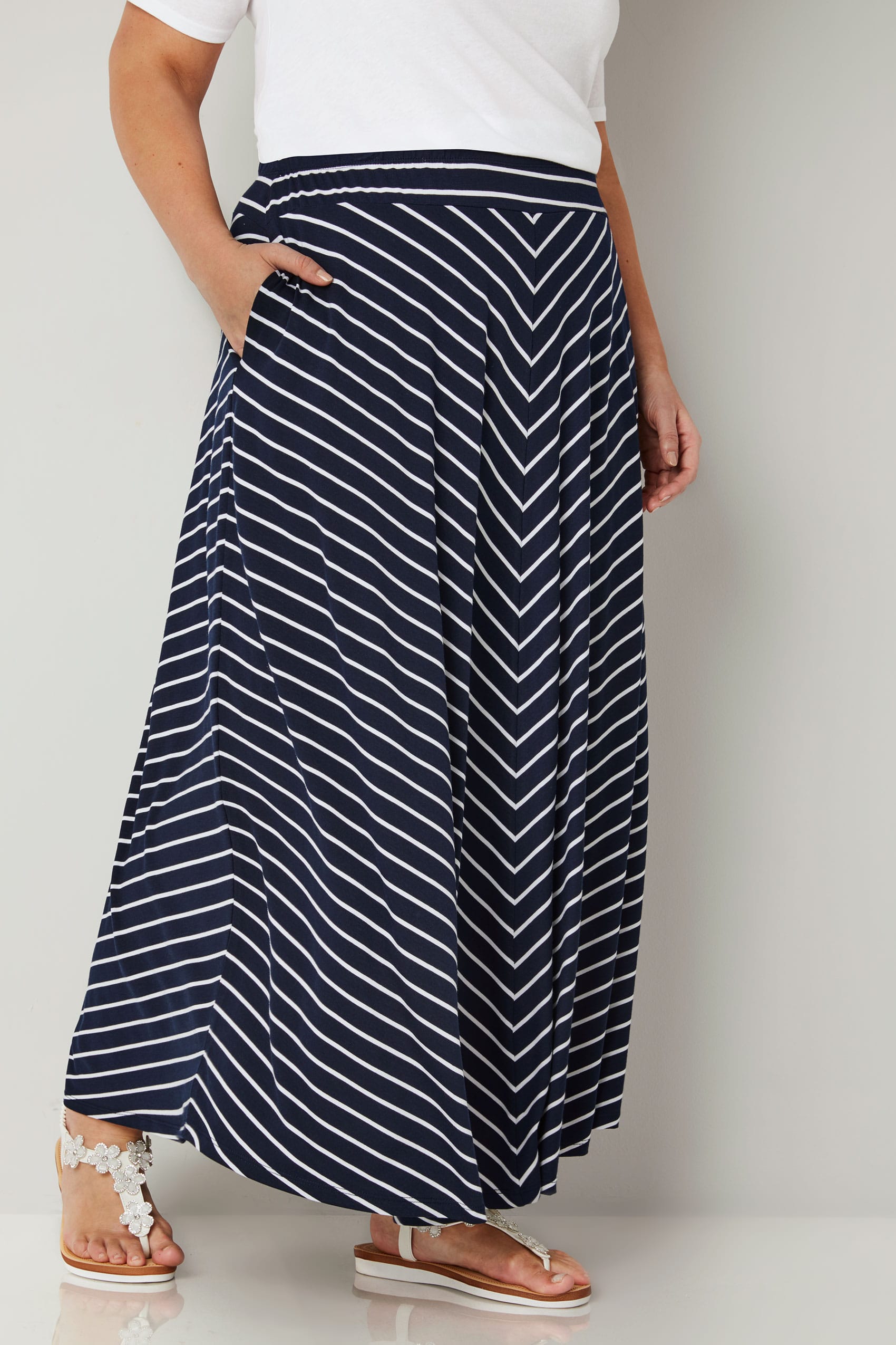 Navy & White Striped Maxi Skirt, Plus size 16 to 36 | Yours Clothing