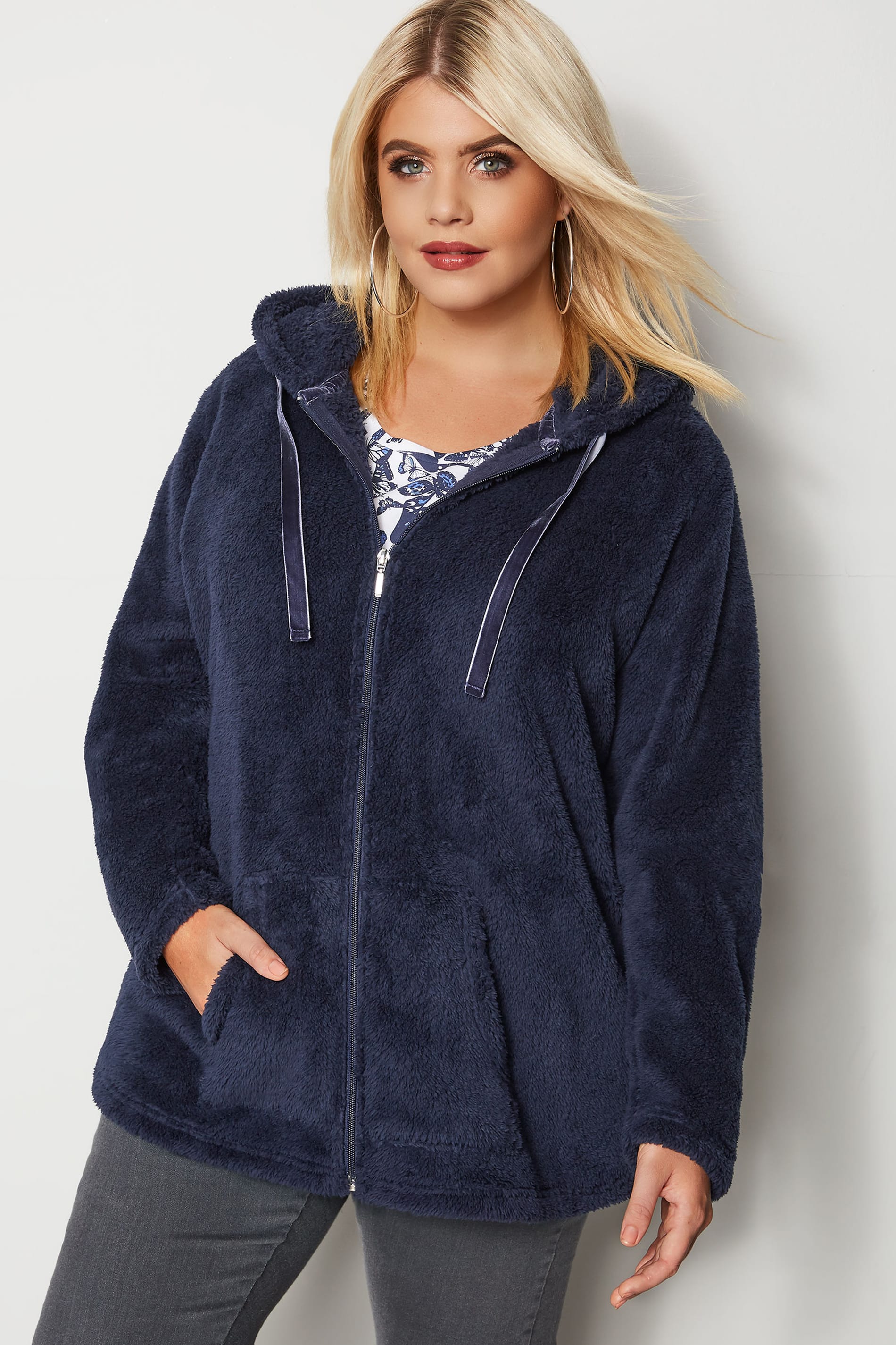 Navy Zip Through Teddy Fleece, plus size 16 to 36 | Yours Clothing