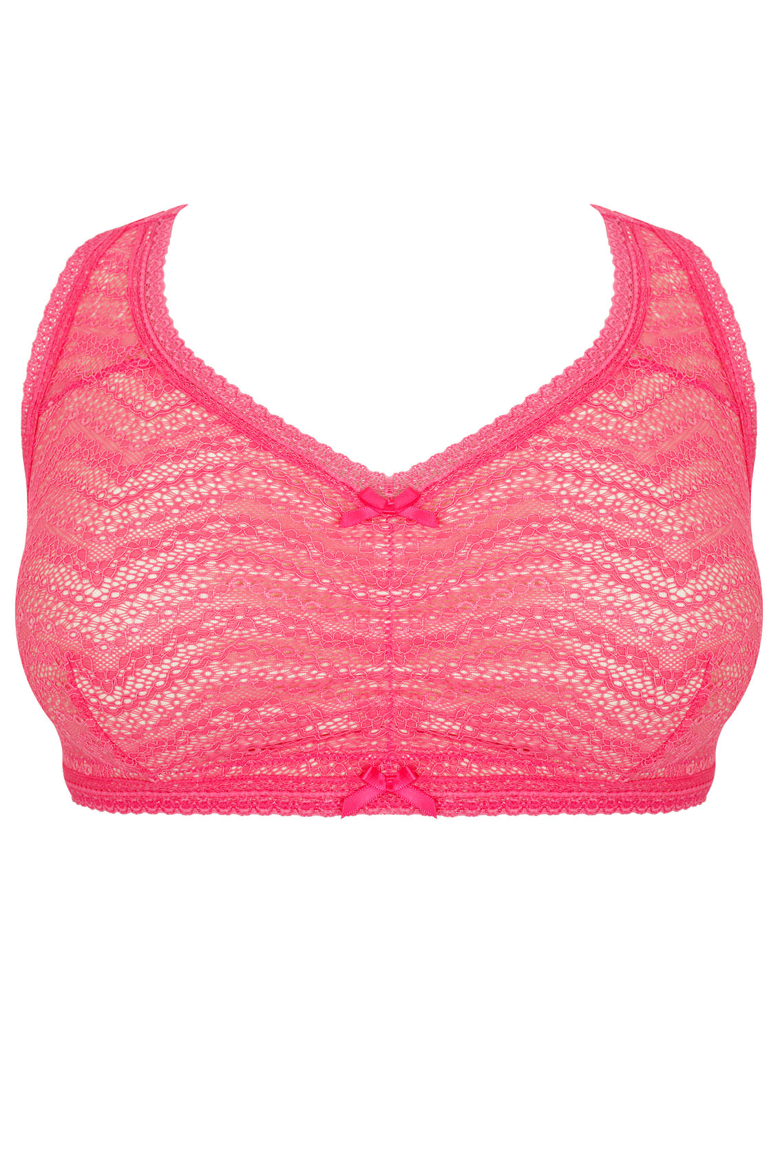Nude And Hot Pink All Over Lace Racer Back Bralette Plus Size 14 To 32