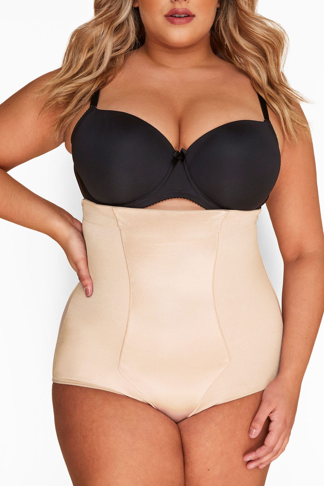Plus Size Nude Satin Control High Waisted Full Brief | Yours Clothing 1