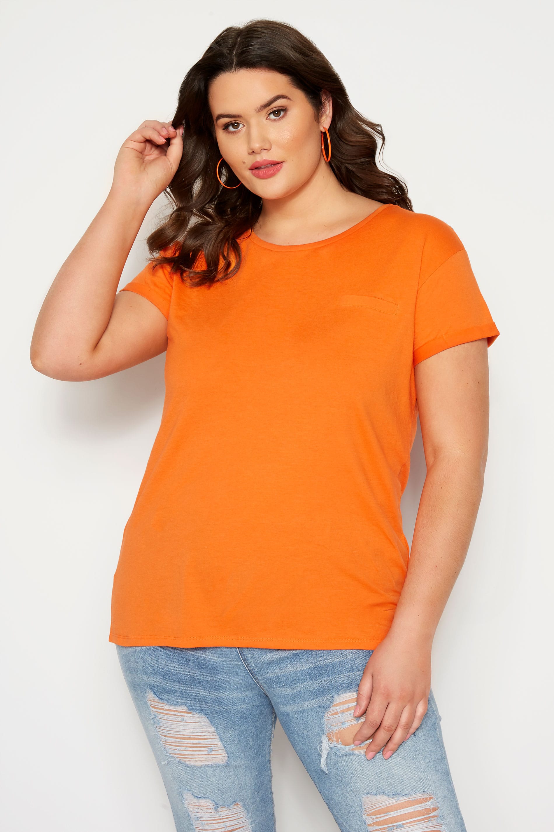 Orange Mock Pocket T-Shirt | Plus Sizes 16 to 36 | Yours Clothing