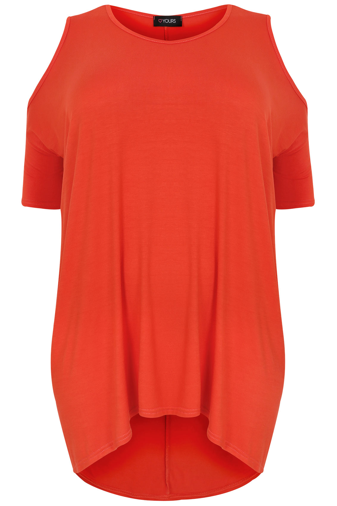 Orange Oversized Top With Cold Shoulder Cut Out & Extreme Dipped Hem ...