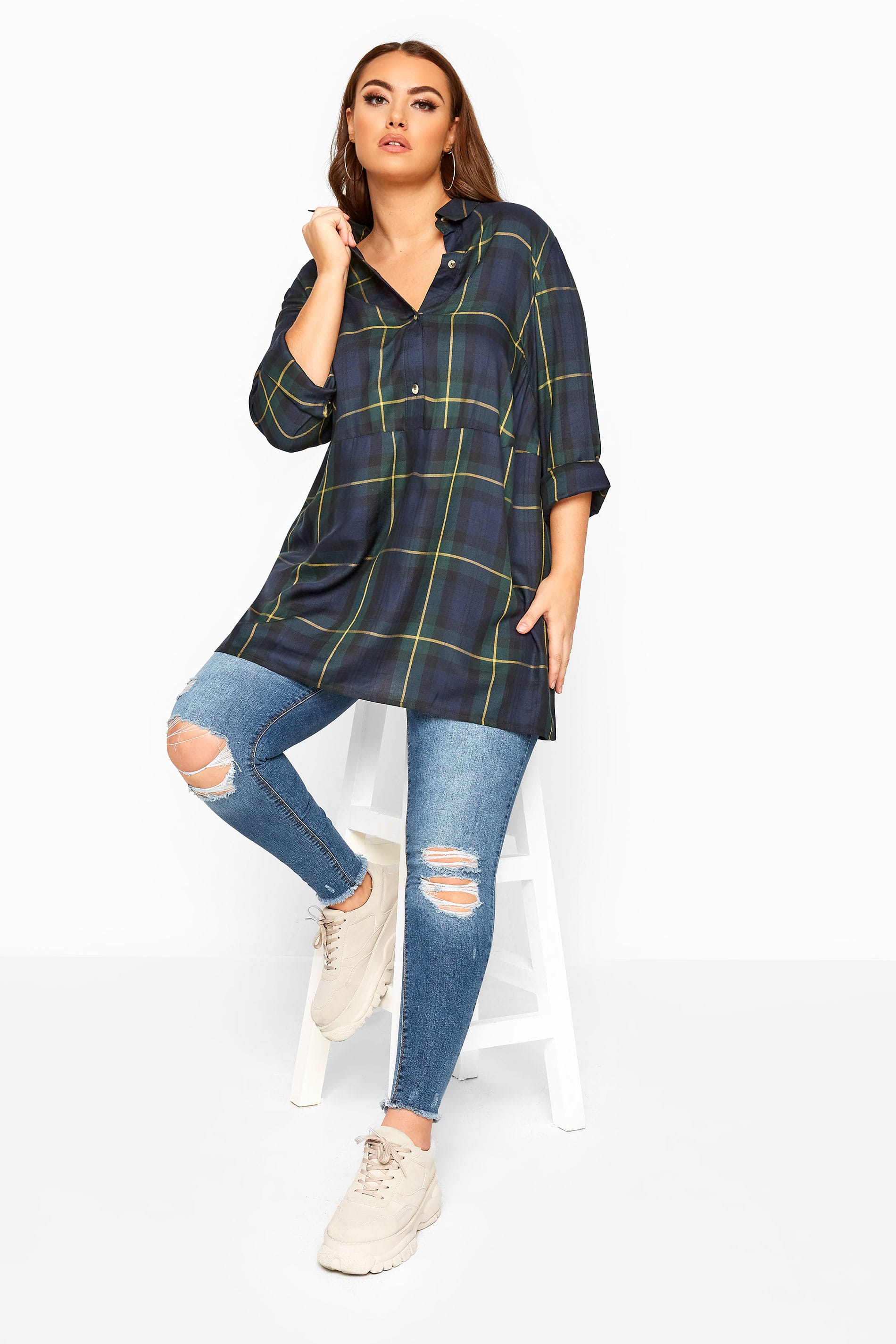 LIMITED COLLECTION Green Oversized Overhead Check Shirt | Yours Clothing