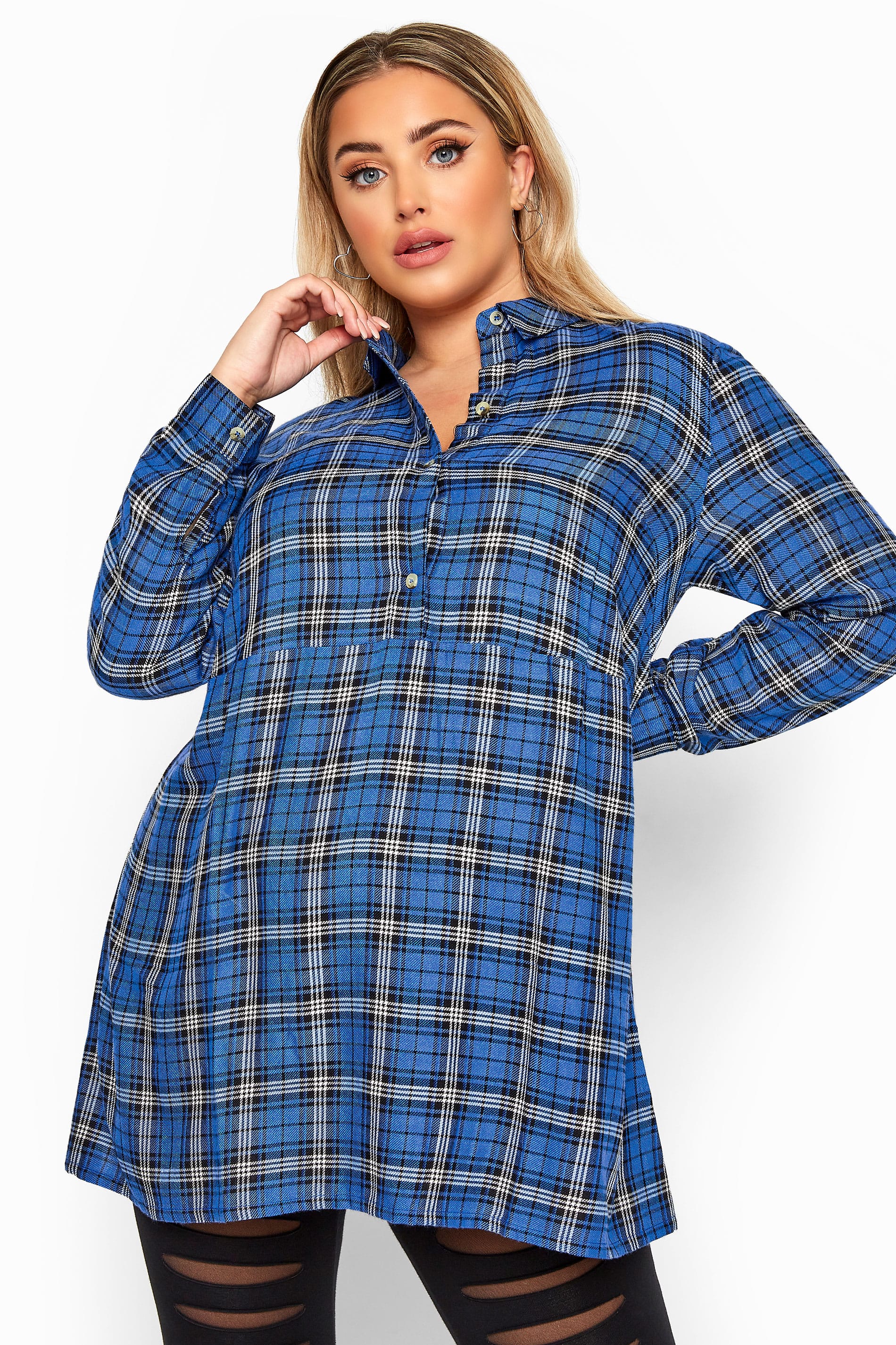 LIMITED COLLECTION Blue Oversized Overhead Check Shirt | Yours Clothing