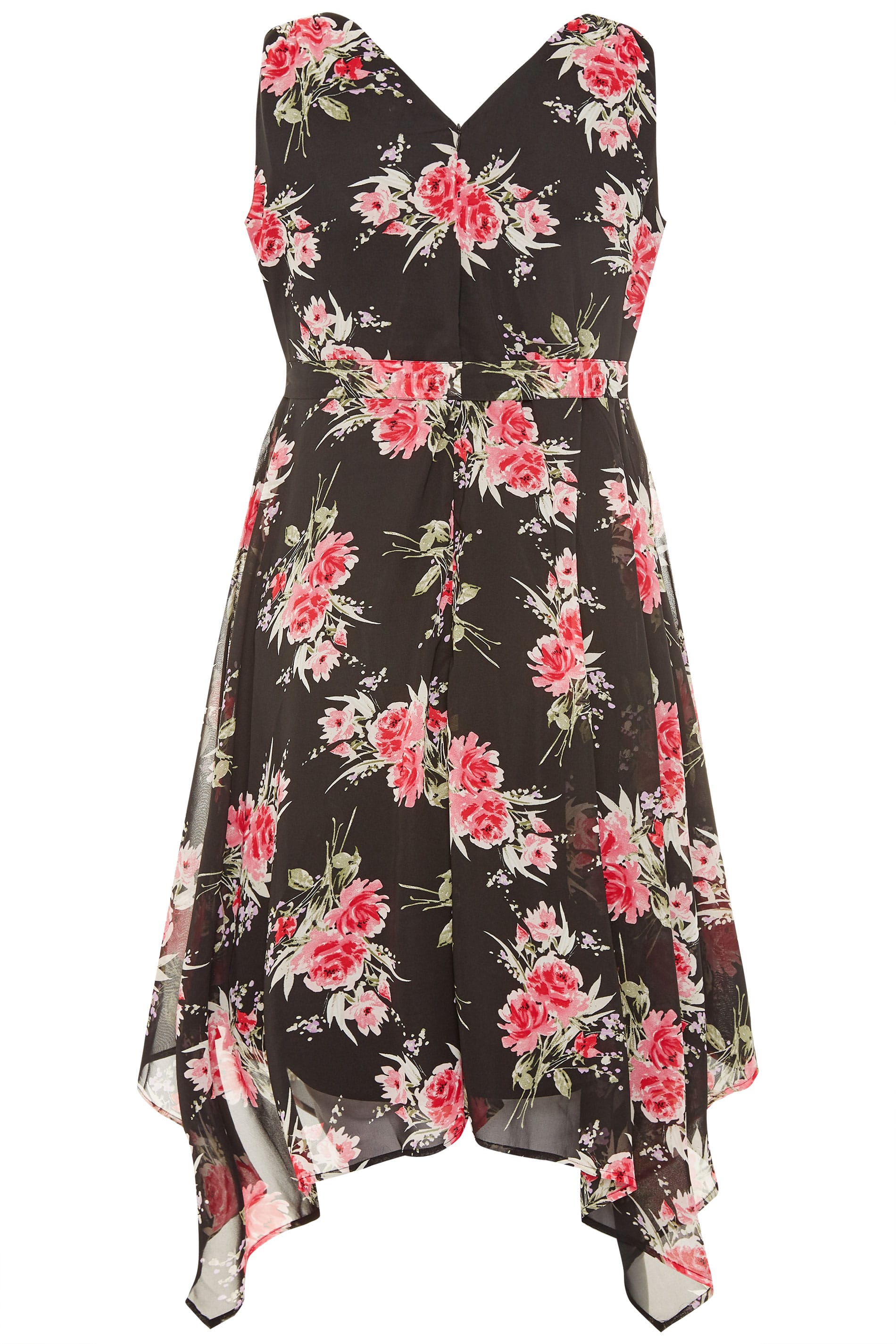 Black And Pink Floral Hanky Hem Dress Yours Clothing 