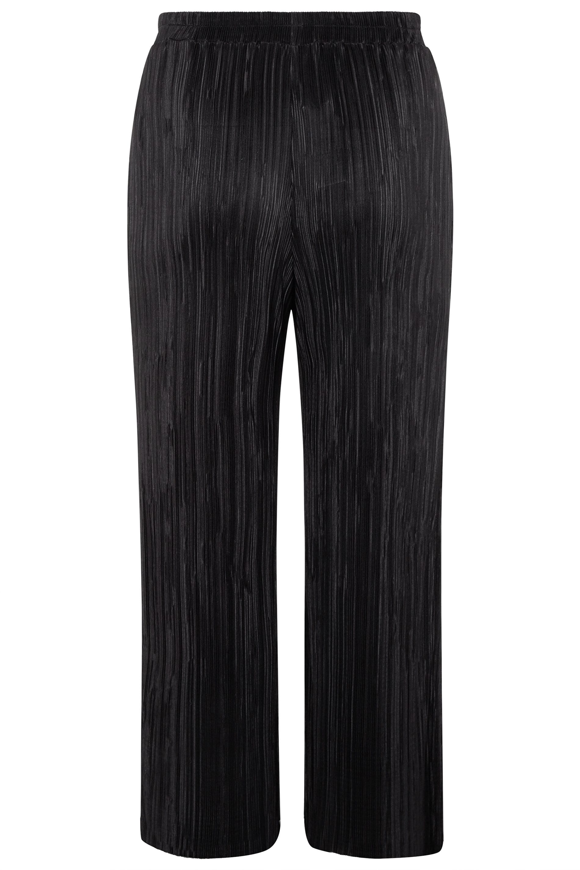Black Plisse Wide Leg Trousers | Yours Clothing