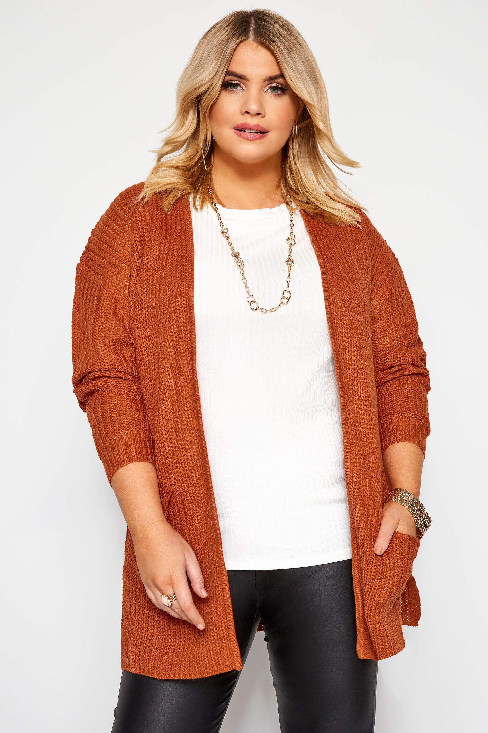 PRASLIN Rust Longline Knitted Cardigan | Yours Clothing