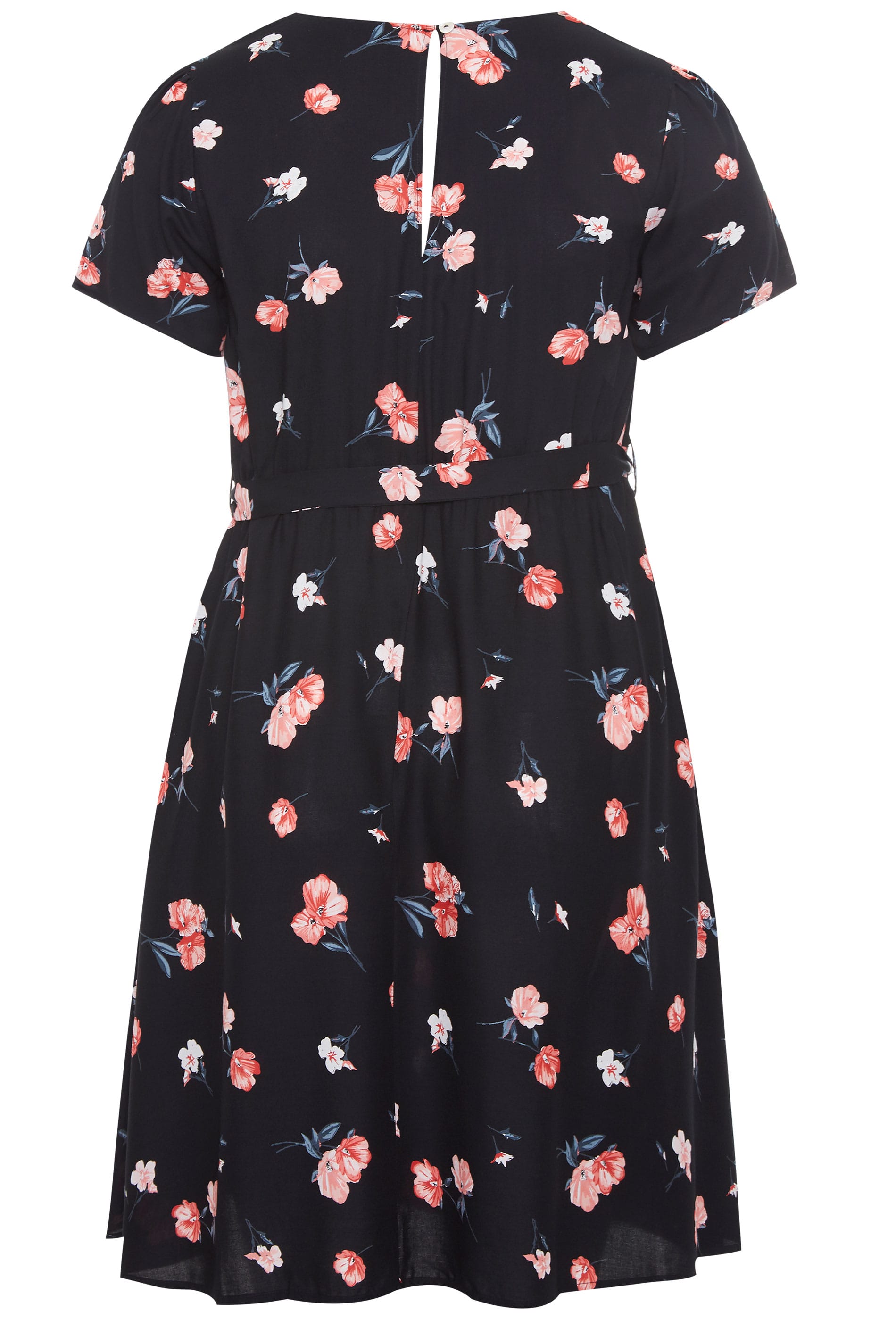 Black Floral Pleat Neck Dress | Yours Clothing