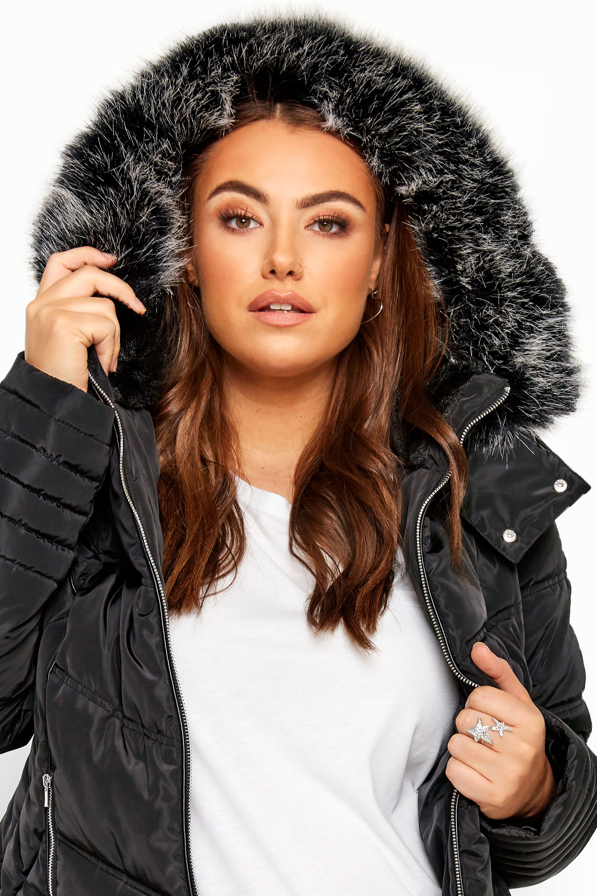 Black PU Trim Panelled Puffer Jacket | Yours Clothing
