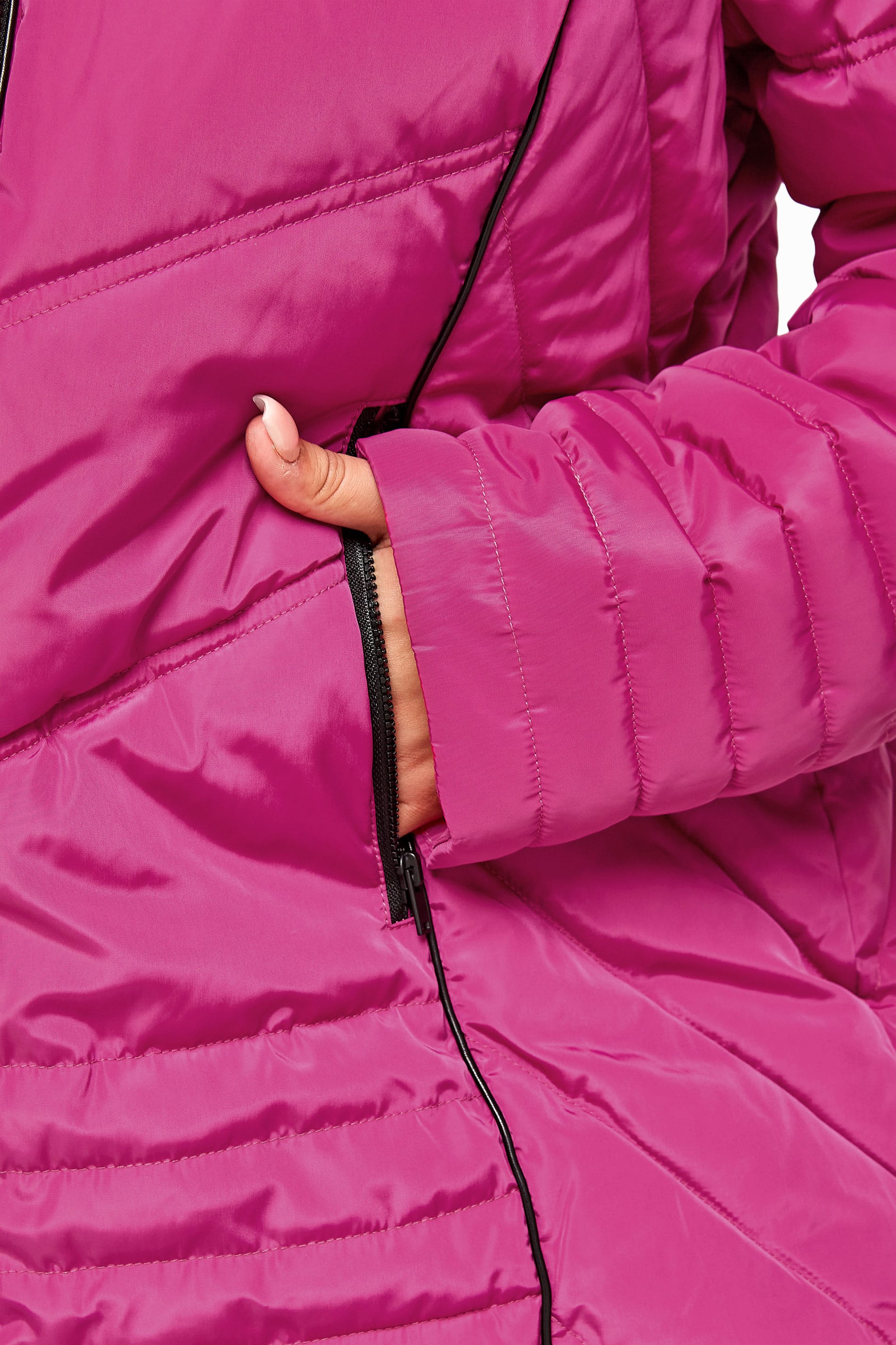 Pink PU Trim Panelled Puffer Coat | Yours Clothing