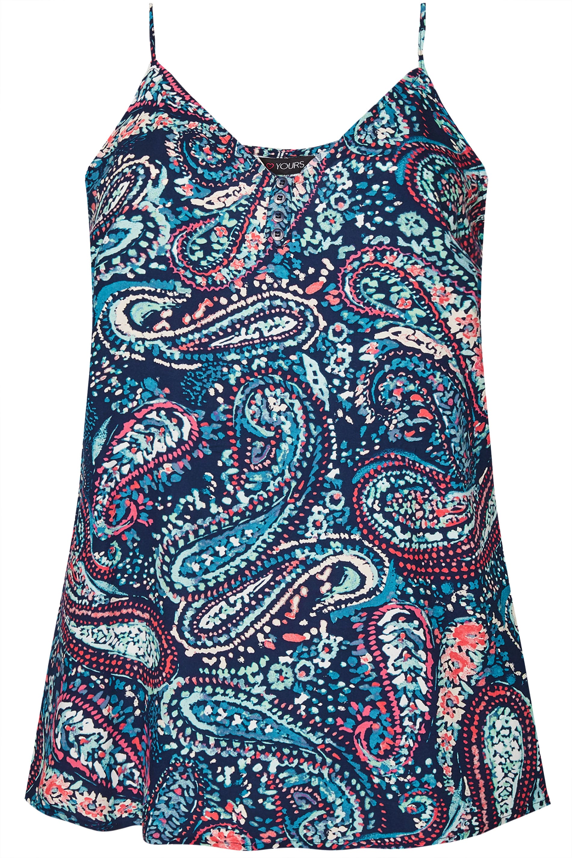 Blue Paisley Print Button Cami | Sizes 16-40 | Yours Clothing
