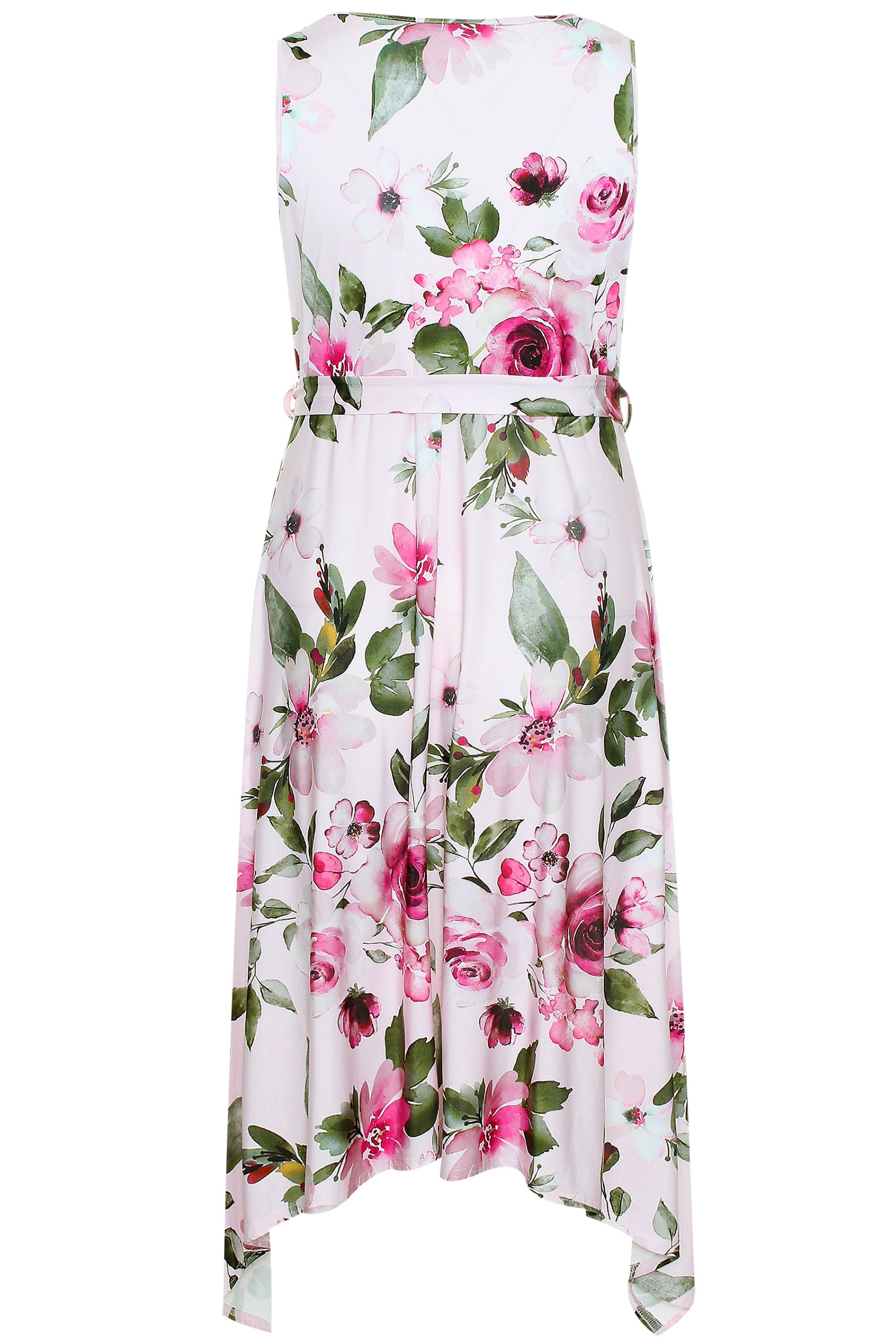 YOURS LONDON Pink Floral Hanky Hem Dress | Yours Clothing