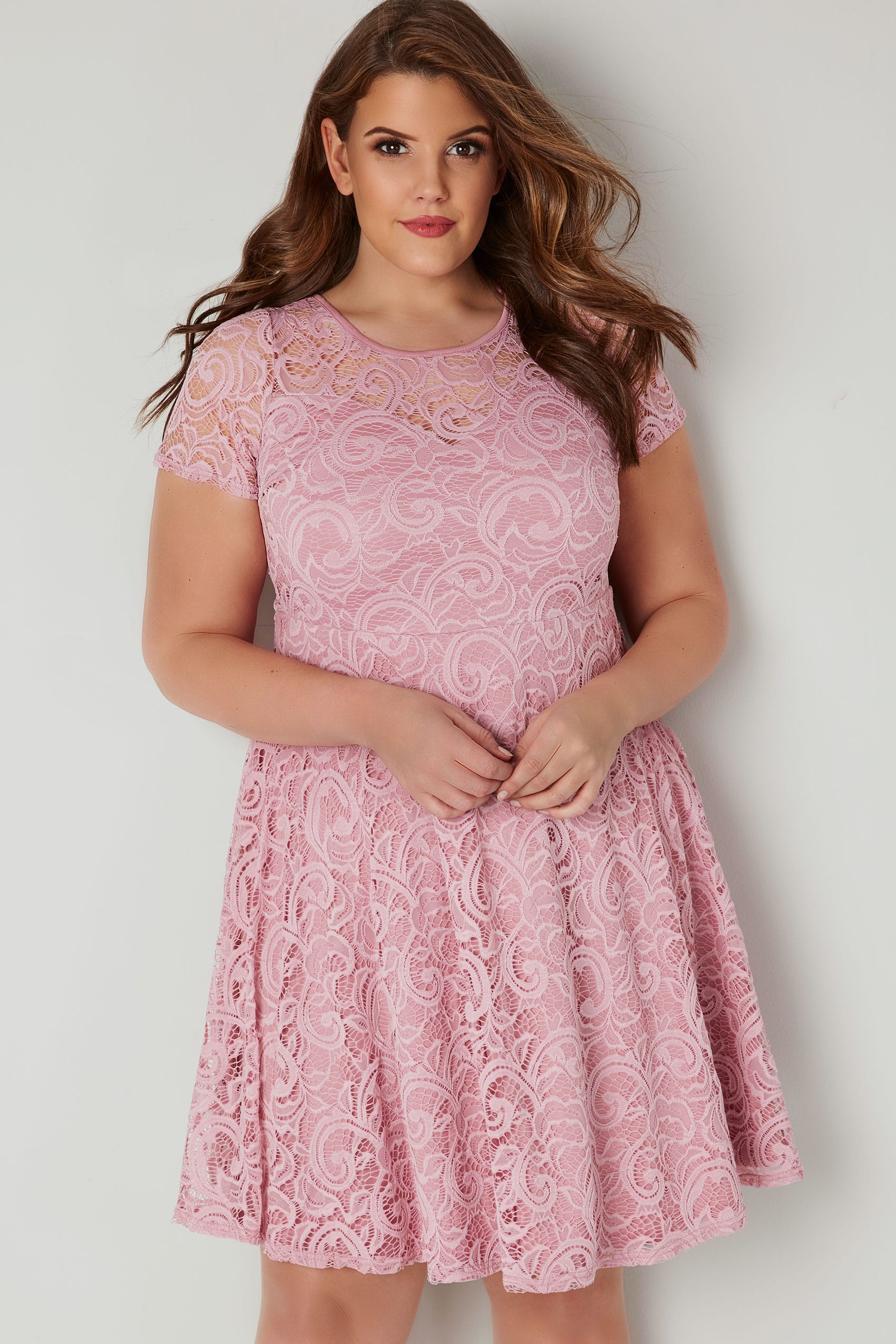 Pink Lace Skater Dress With Sweetheart Bust, plus size 16 to 36 1
