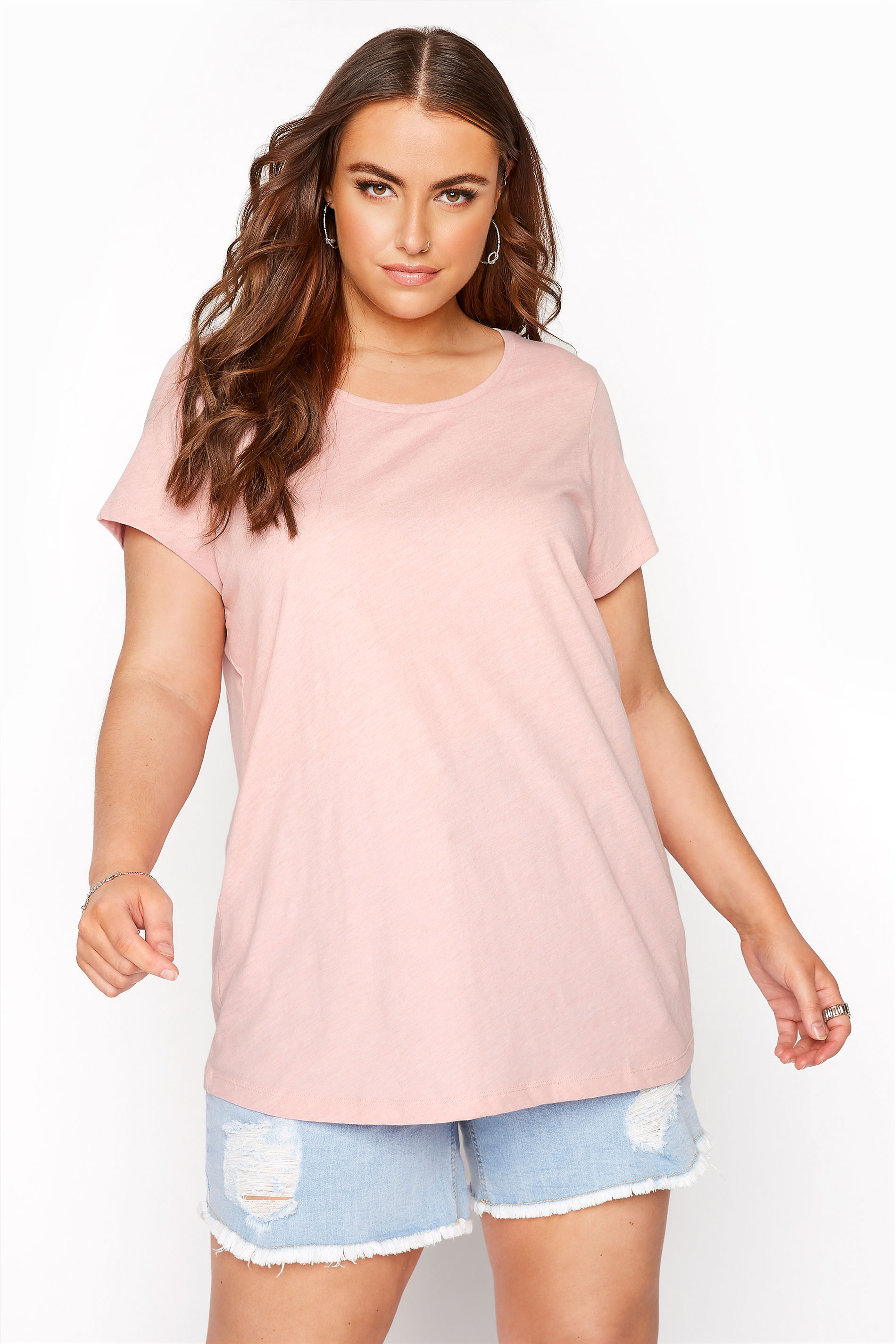 Pink Marl Basic T-Shirt | Yours Clothing 1