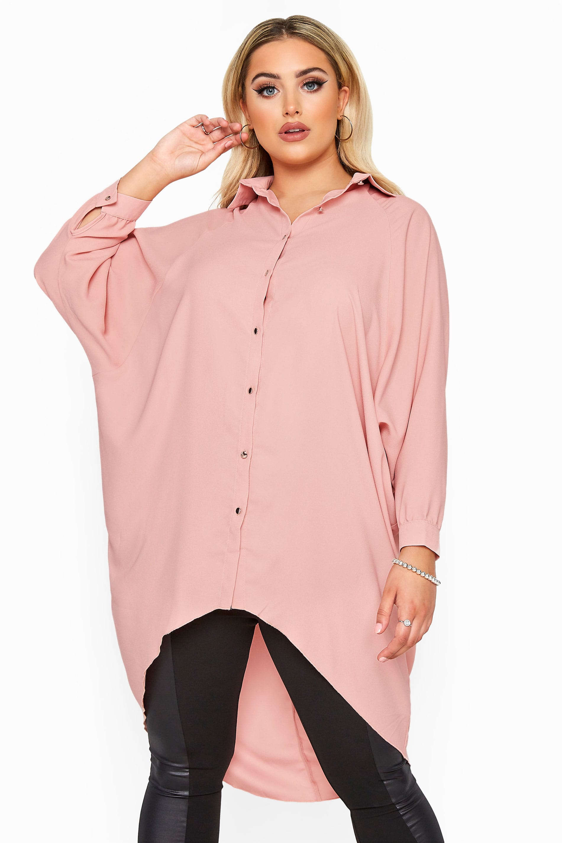 YOURS LONDON Blush Pink Oversized Dipped Hem Shirt Yours Clothing