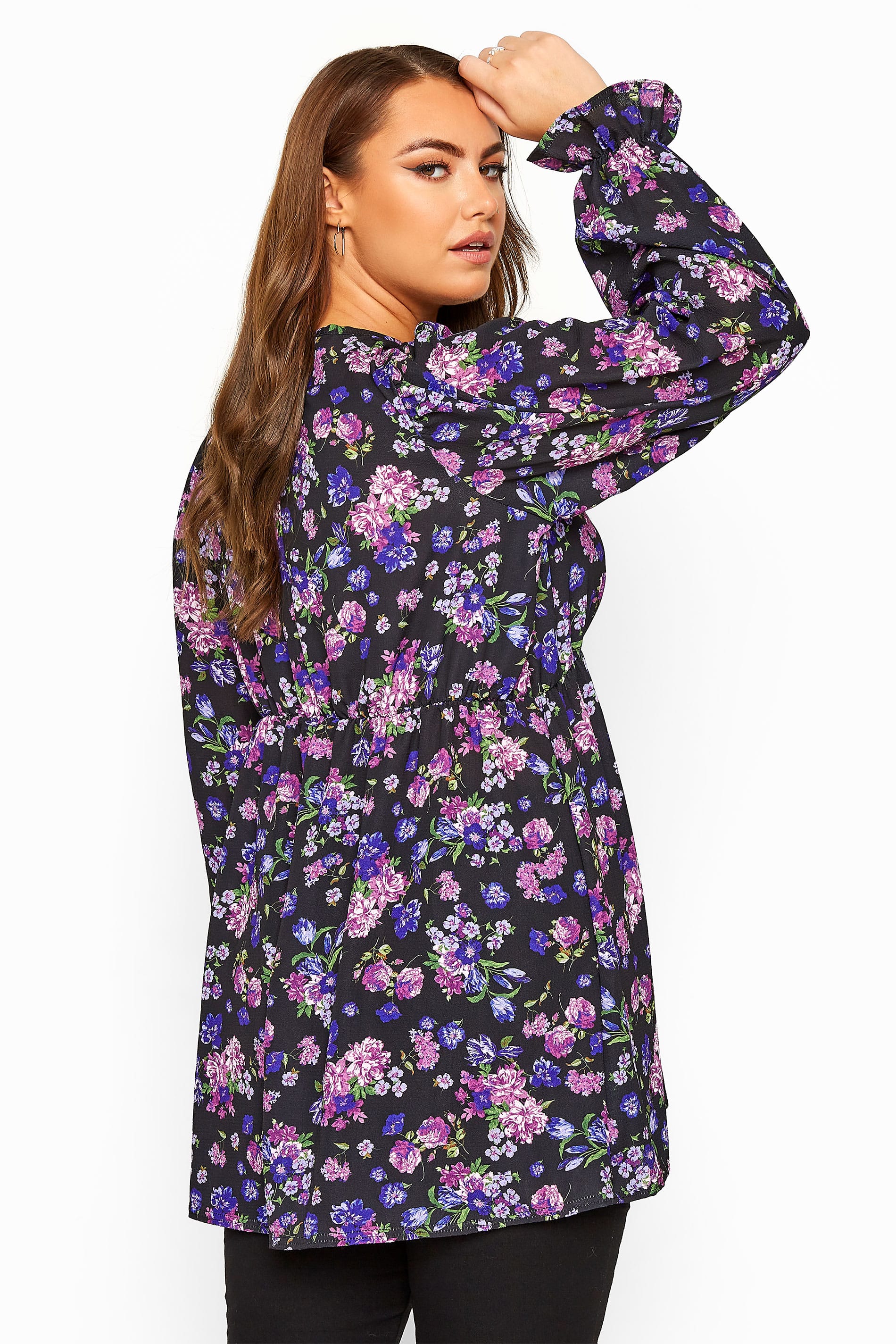 Purple Floral Frill Blouse | Yours Clothing