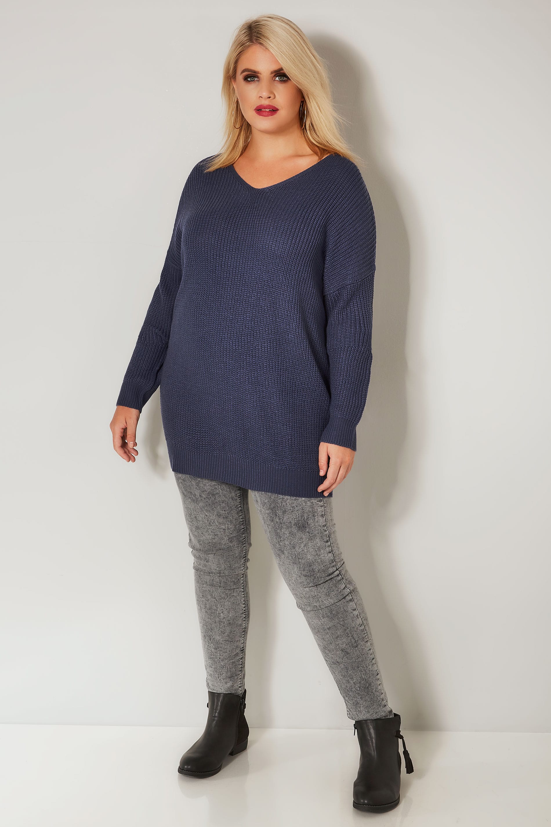 Blue Knitted Jumper With Cross Over Straps, plus size 16 to 36