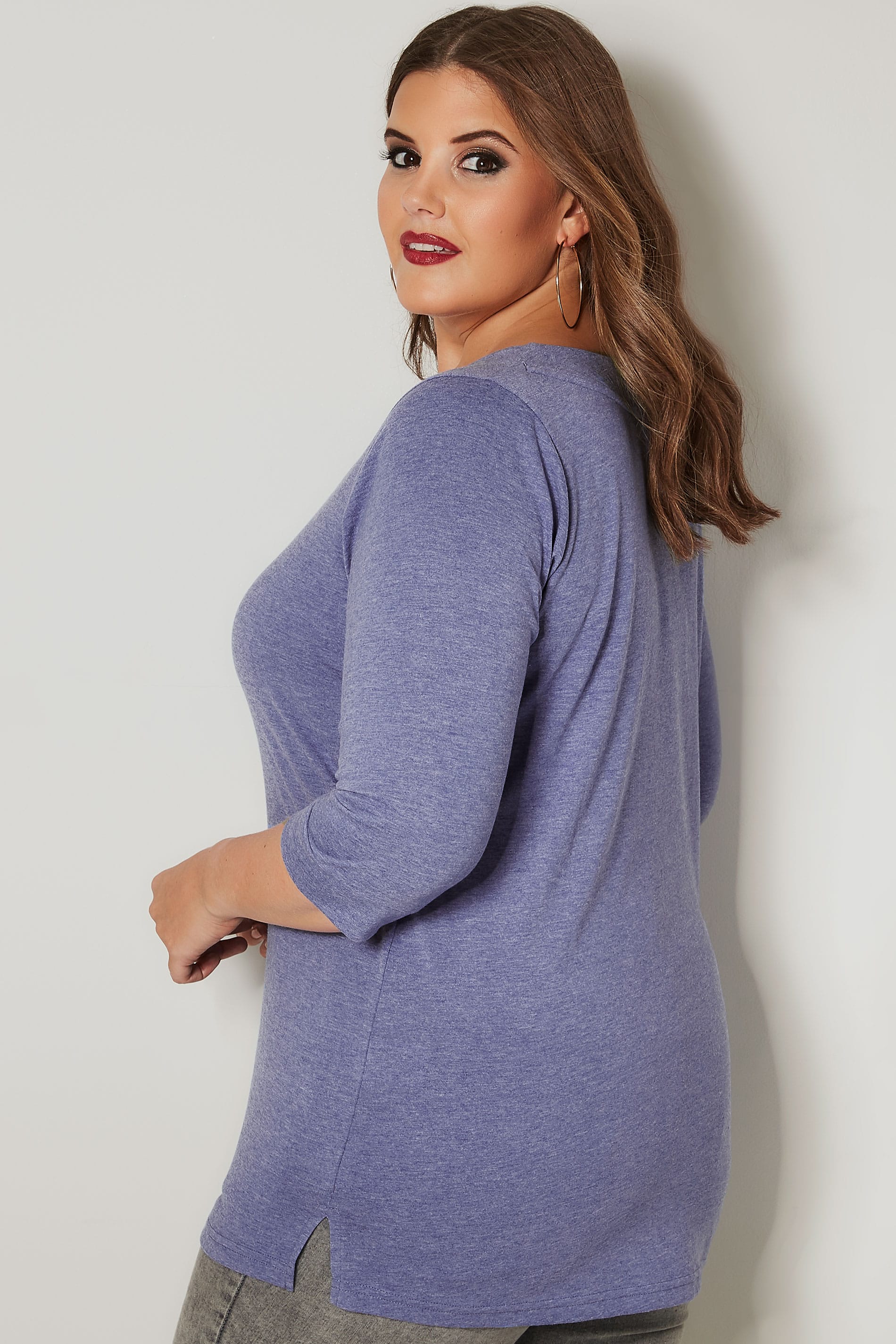 Purple Marl Seamed Scoop Neck Top, plus size 16 to 36