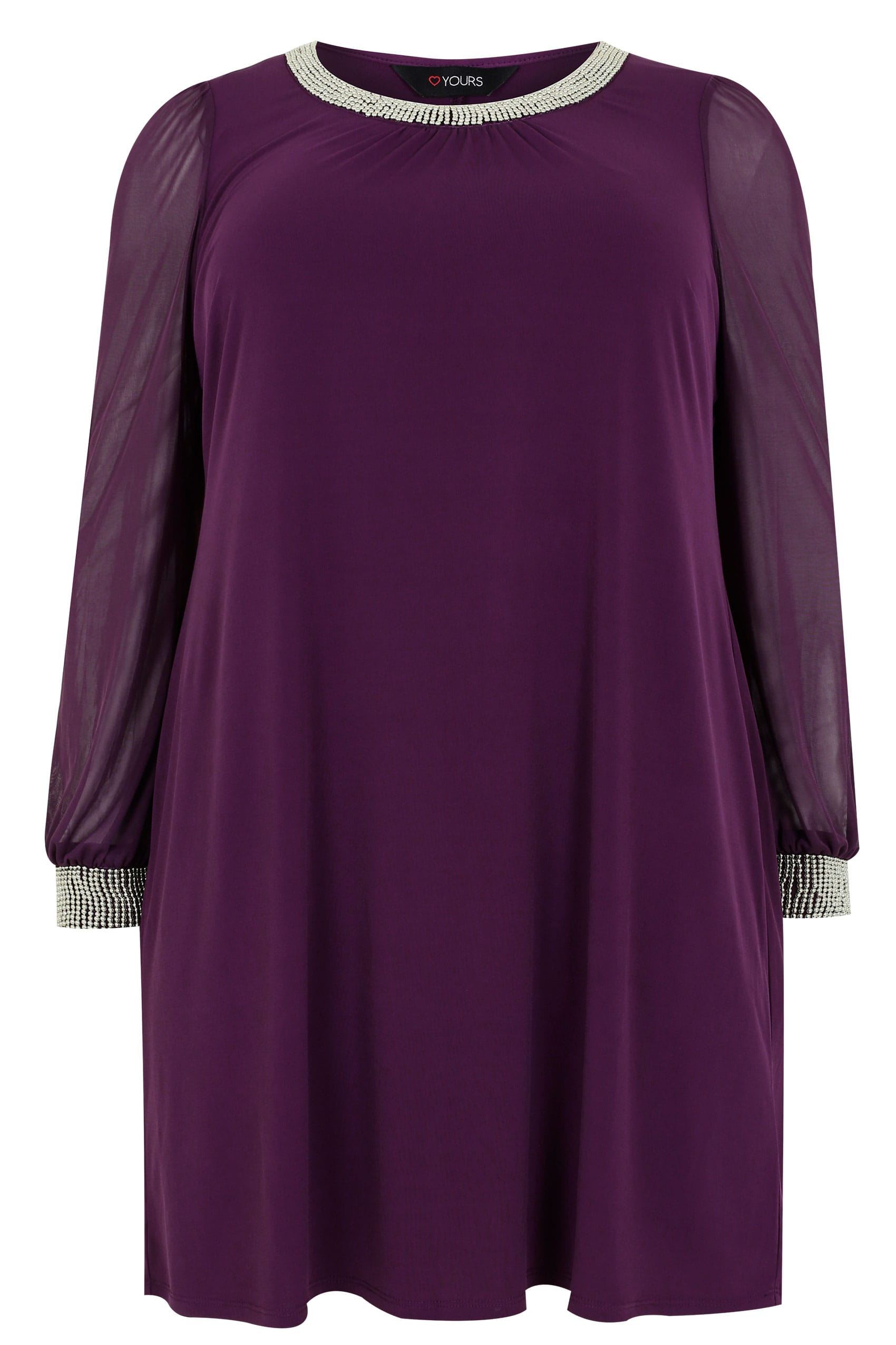 Purple Dress With Beaded Neckline & Cuffs, Plus size 16 to 36