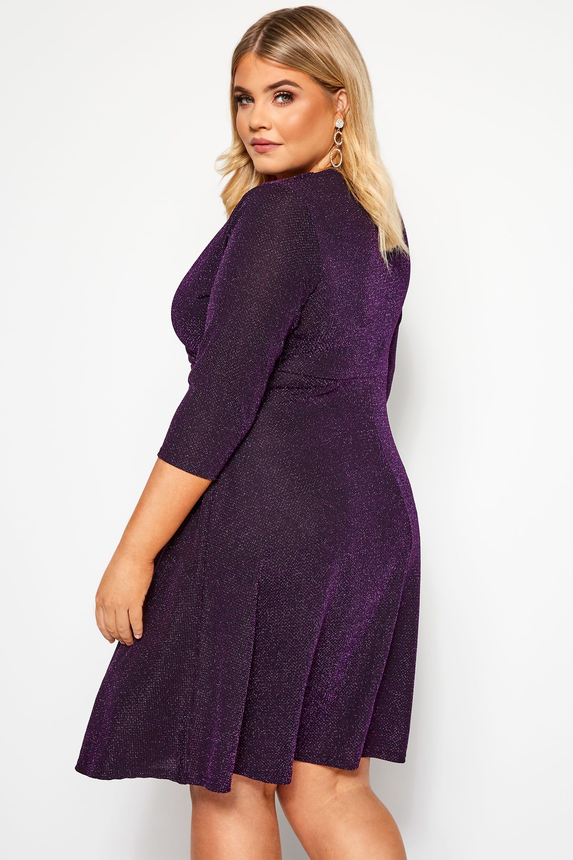 Purple Sparkle Skater Dress | Yours Clothing