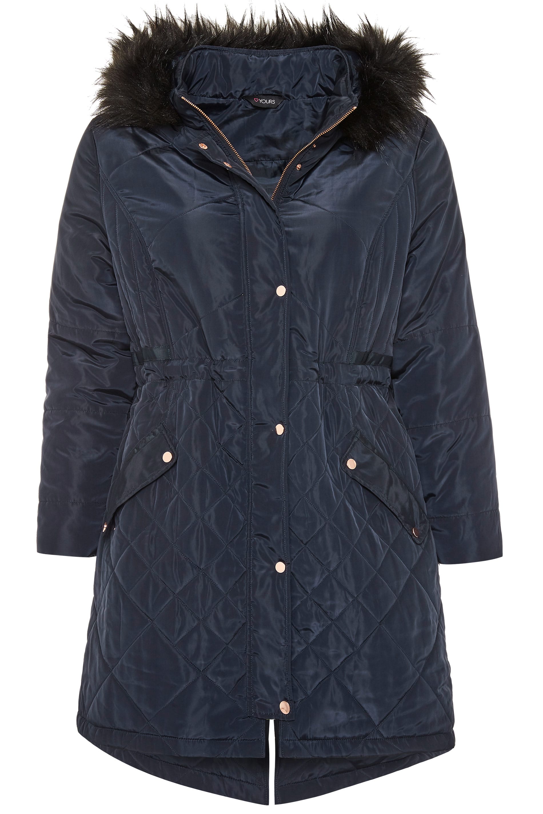Navy Quilted Parka Coat | Yours Clothing