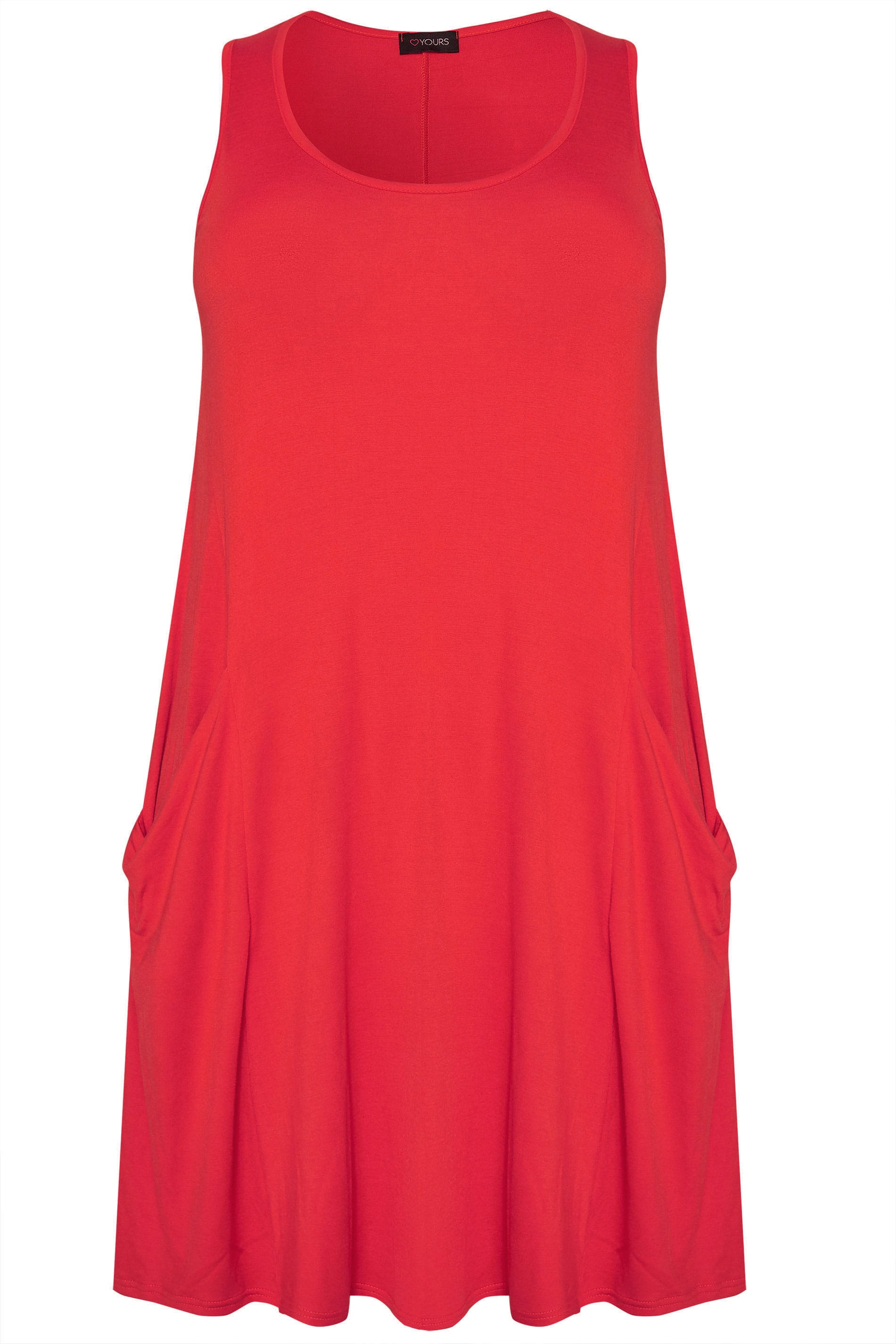 Red Sleeveless Drape Pocket Dress | Yours Clothing