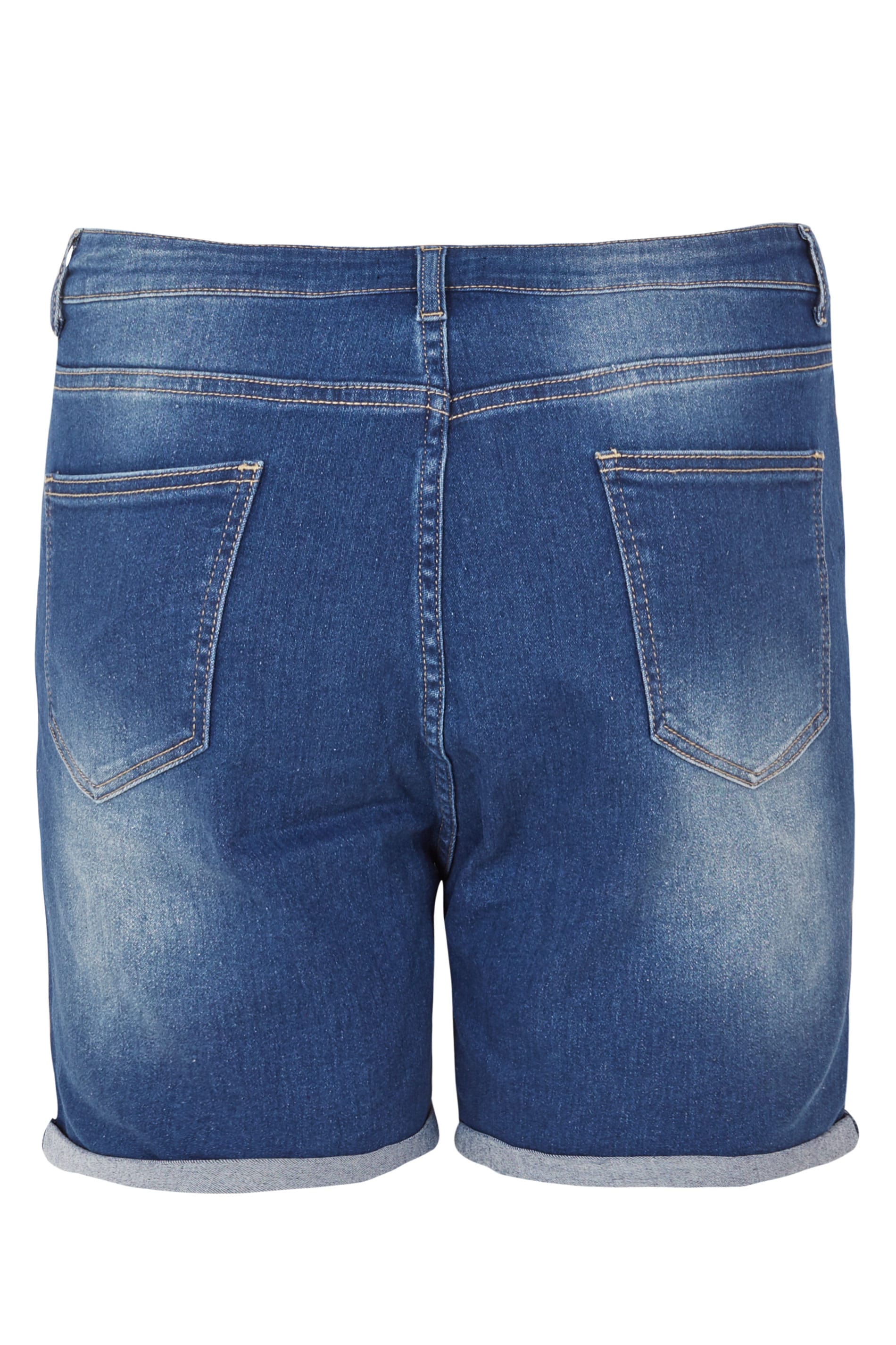 Indigo Blue Denim Ripped Shorts, Plus size 16 to 36
