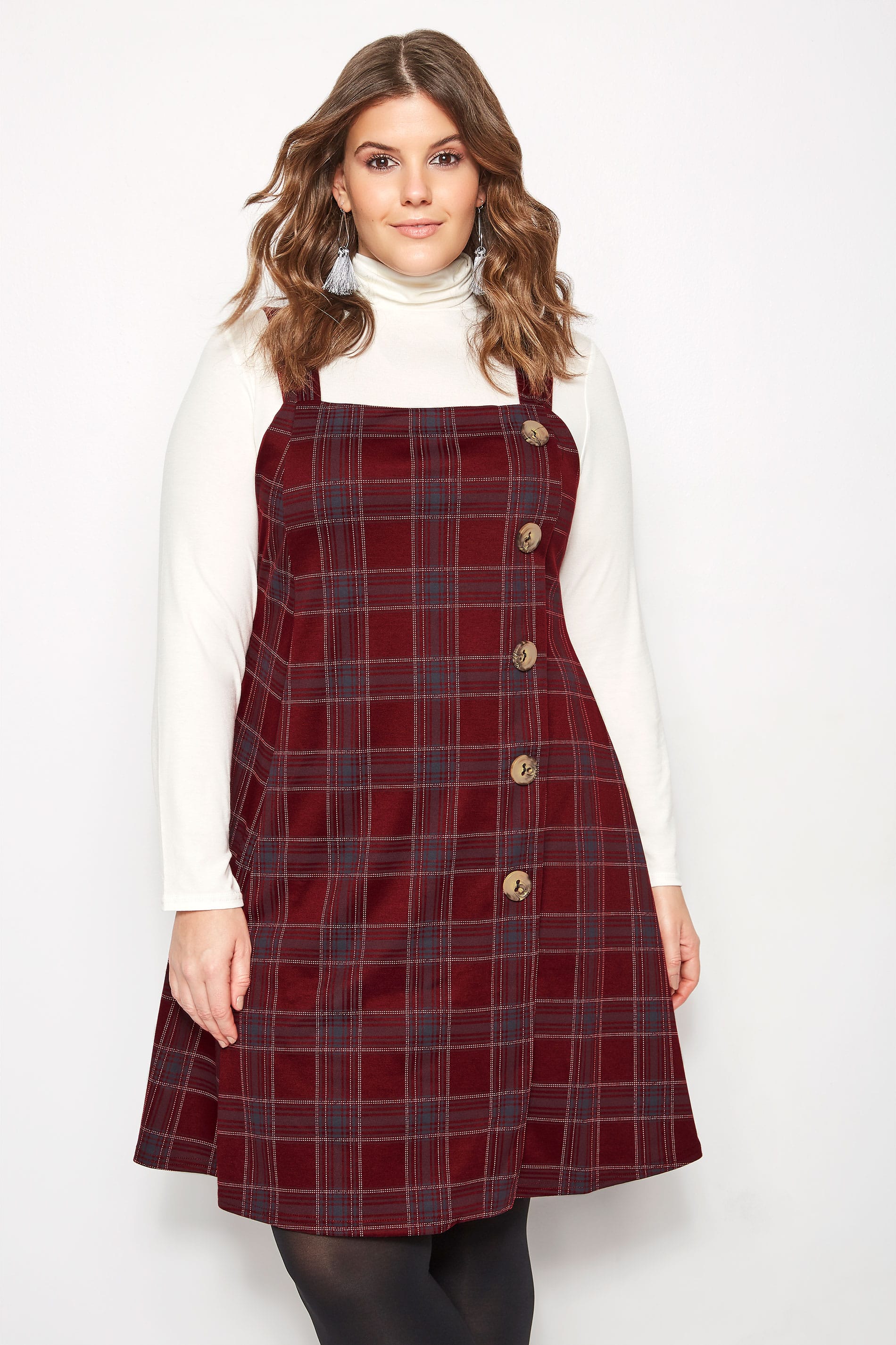 LIMITED COLLECTION Red Check Button Pinafore Dress |Plus size 16 to 32 ...