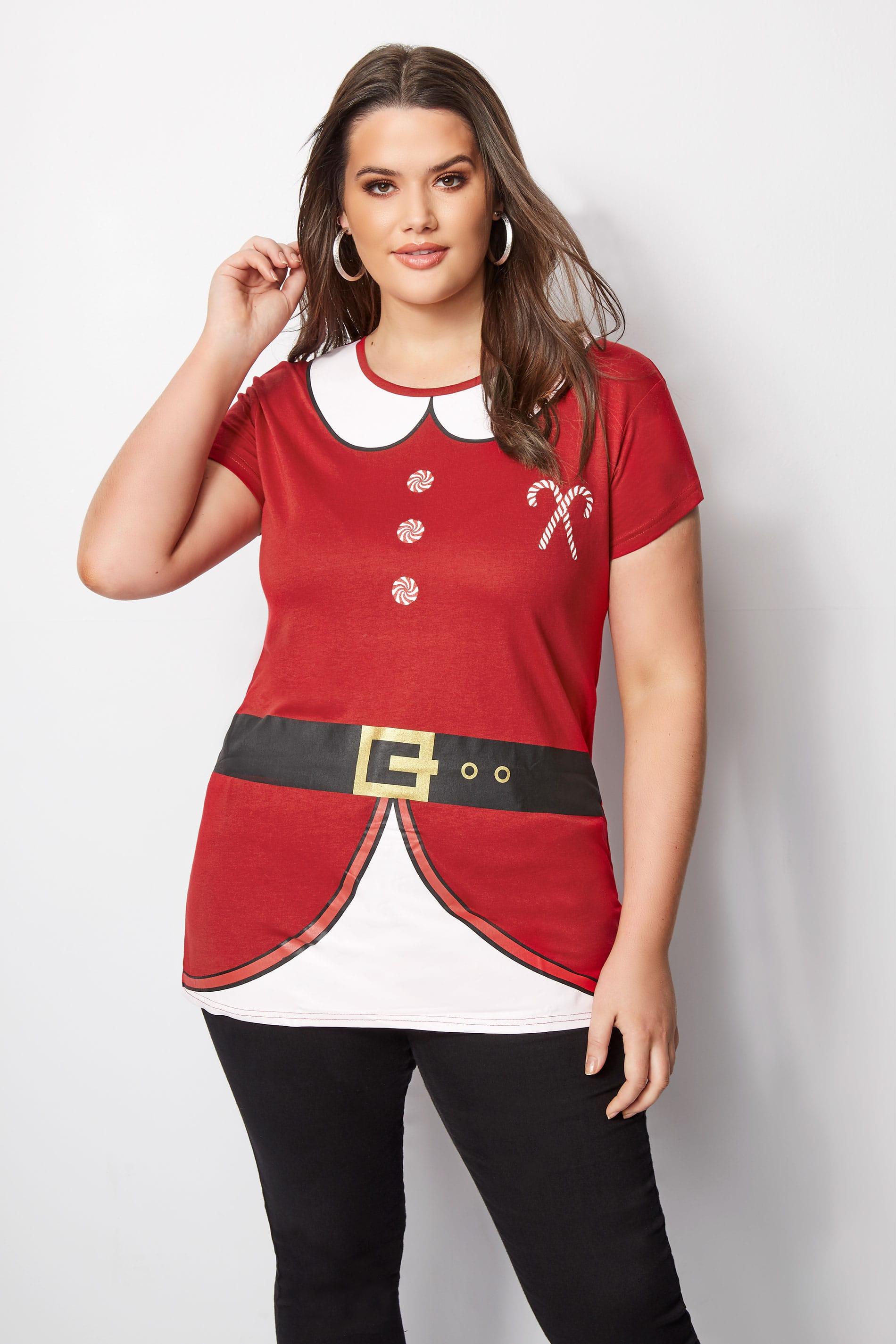 Red Novelty Christmas Santa T-Shirt, Plus size 16 to 40  Yours Clothing