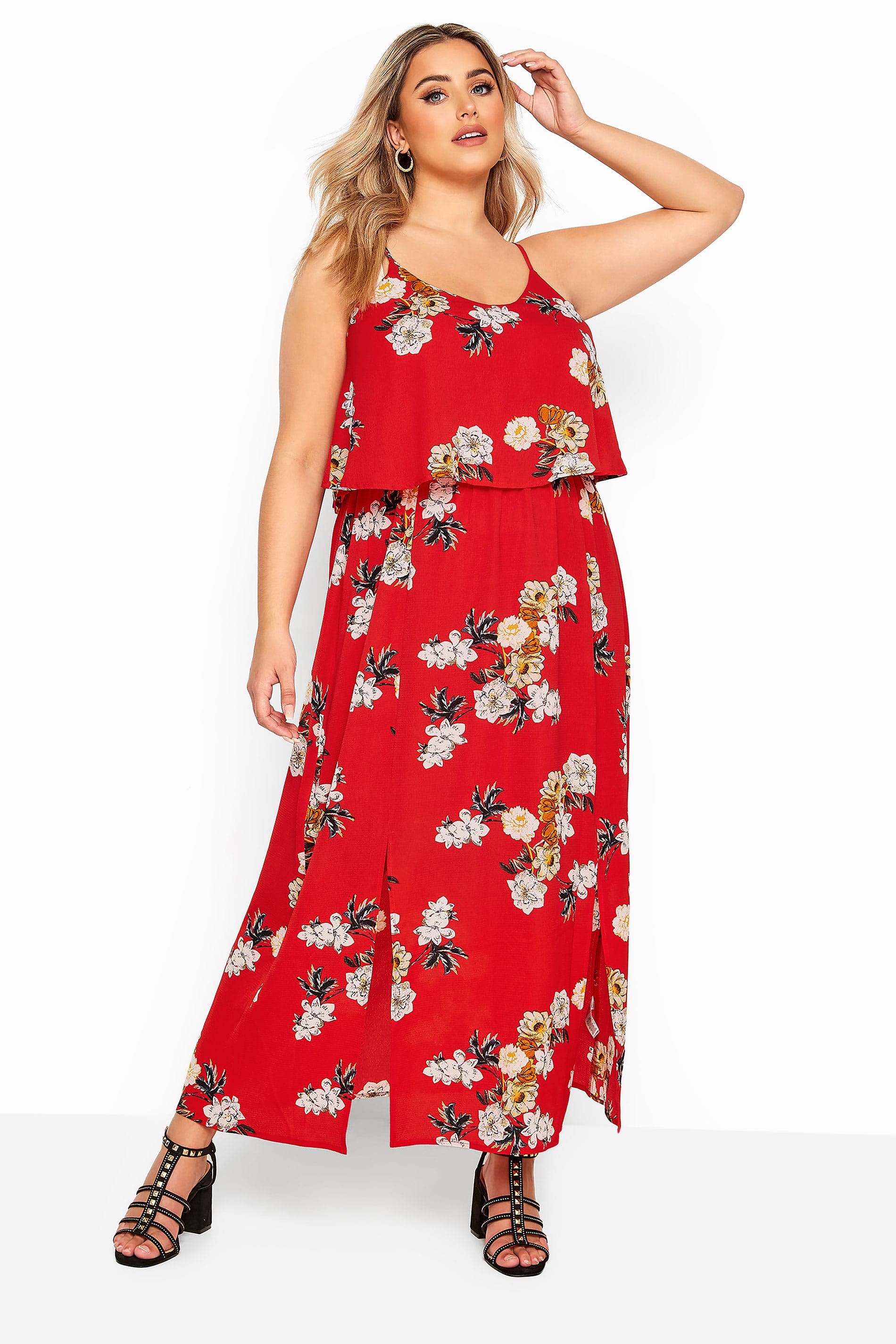 Yours London Robe Rouge Longue Imprime Floral Grande Taille 44 64 Yours Clothing