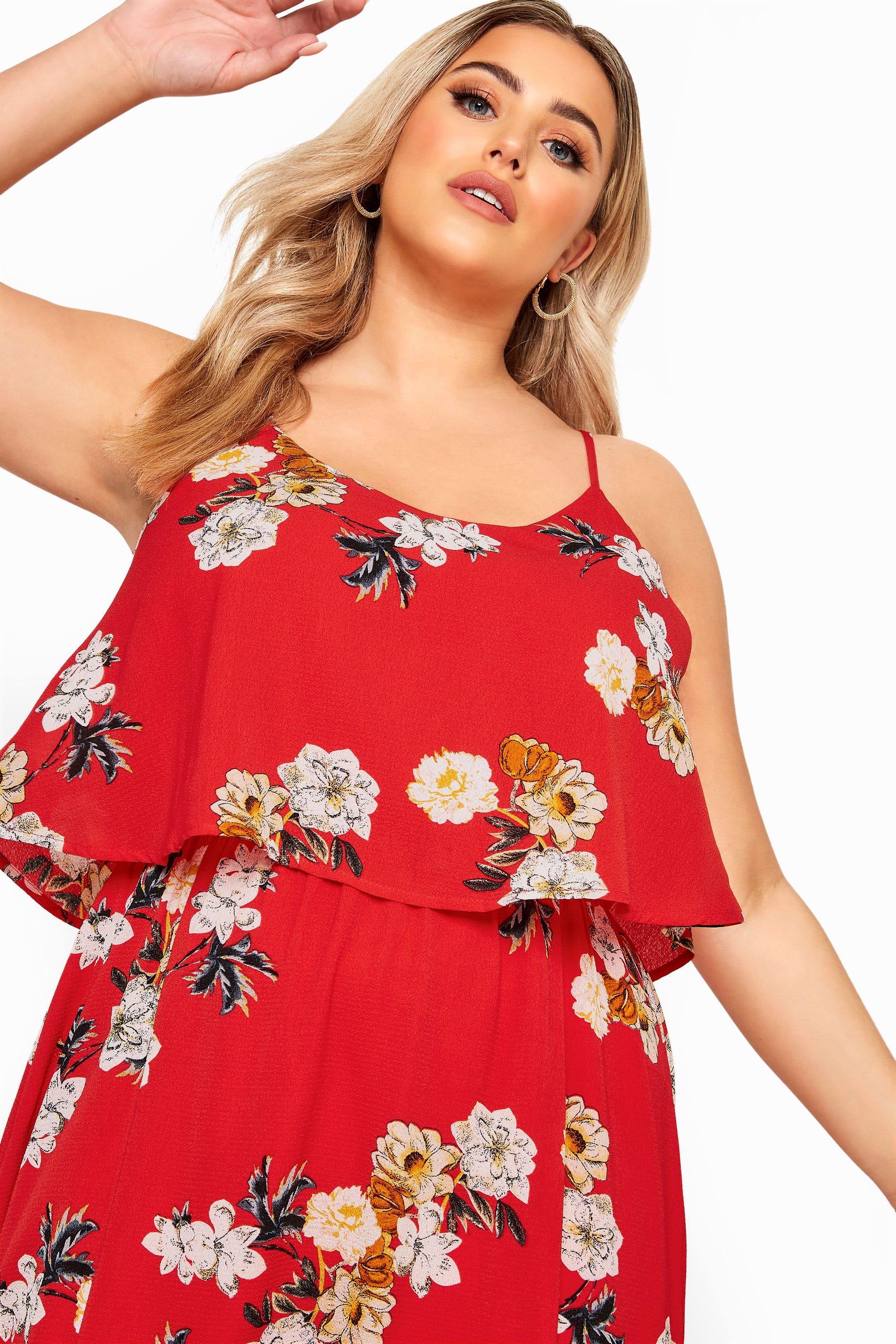 YOURS LONDON Red Floral Double Layer Maxi Dress | Yours Clothing