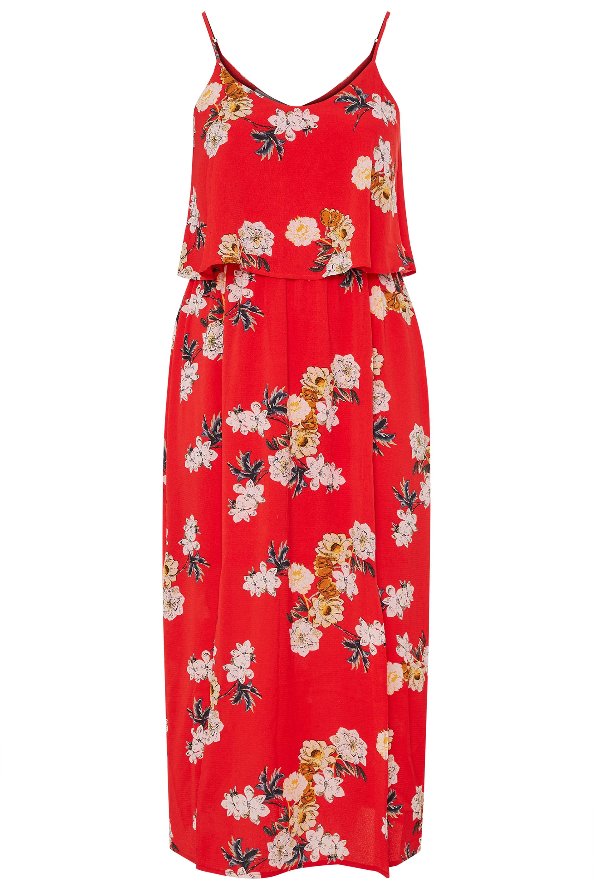 YOURS LONDON Red Floral Double Layer Maxi Dress | Yours Clothing