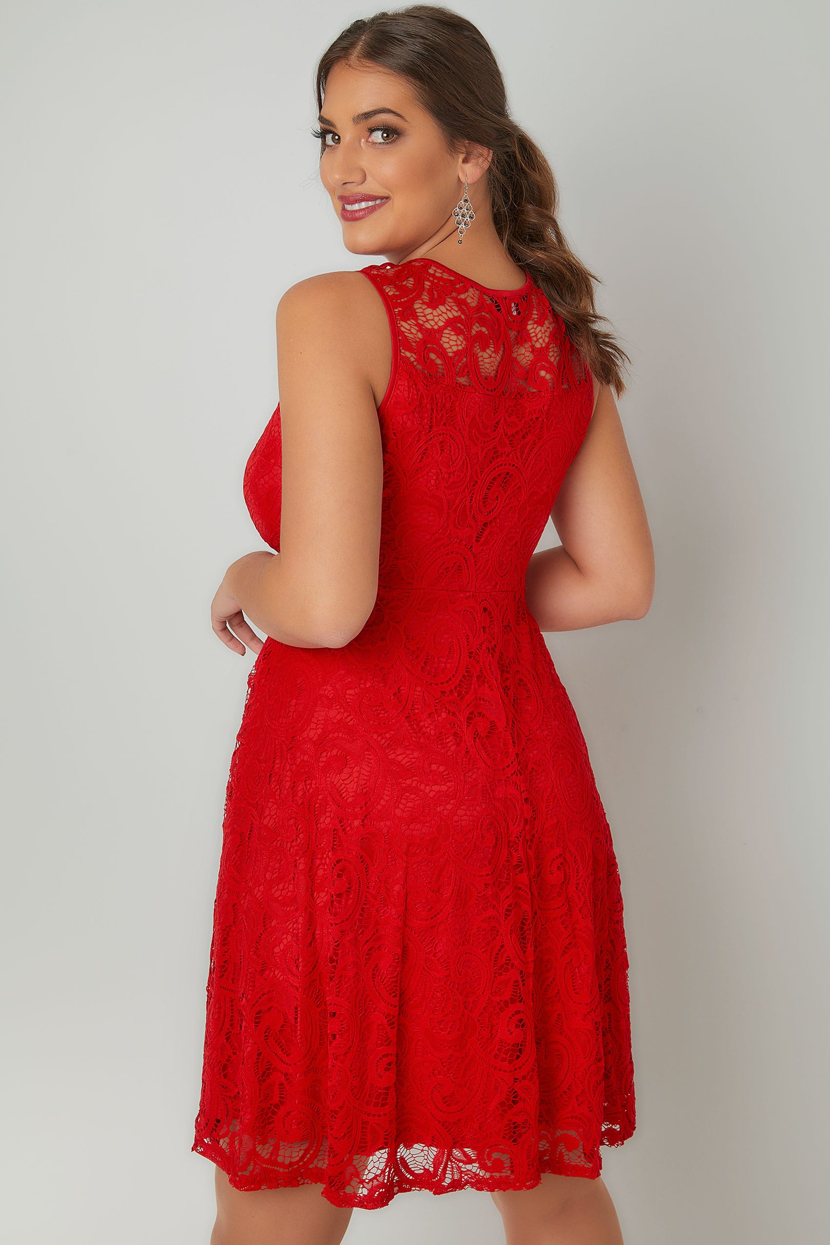 Red Floral Lace Skater Dress Plus Size 16 To 32 