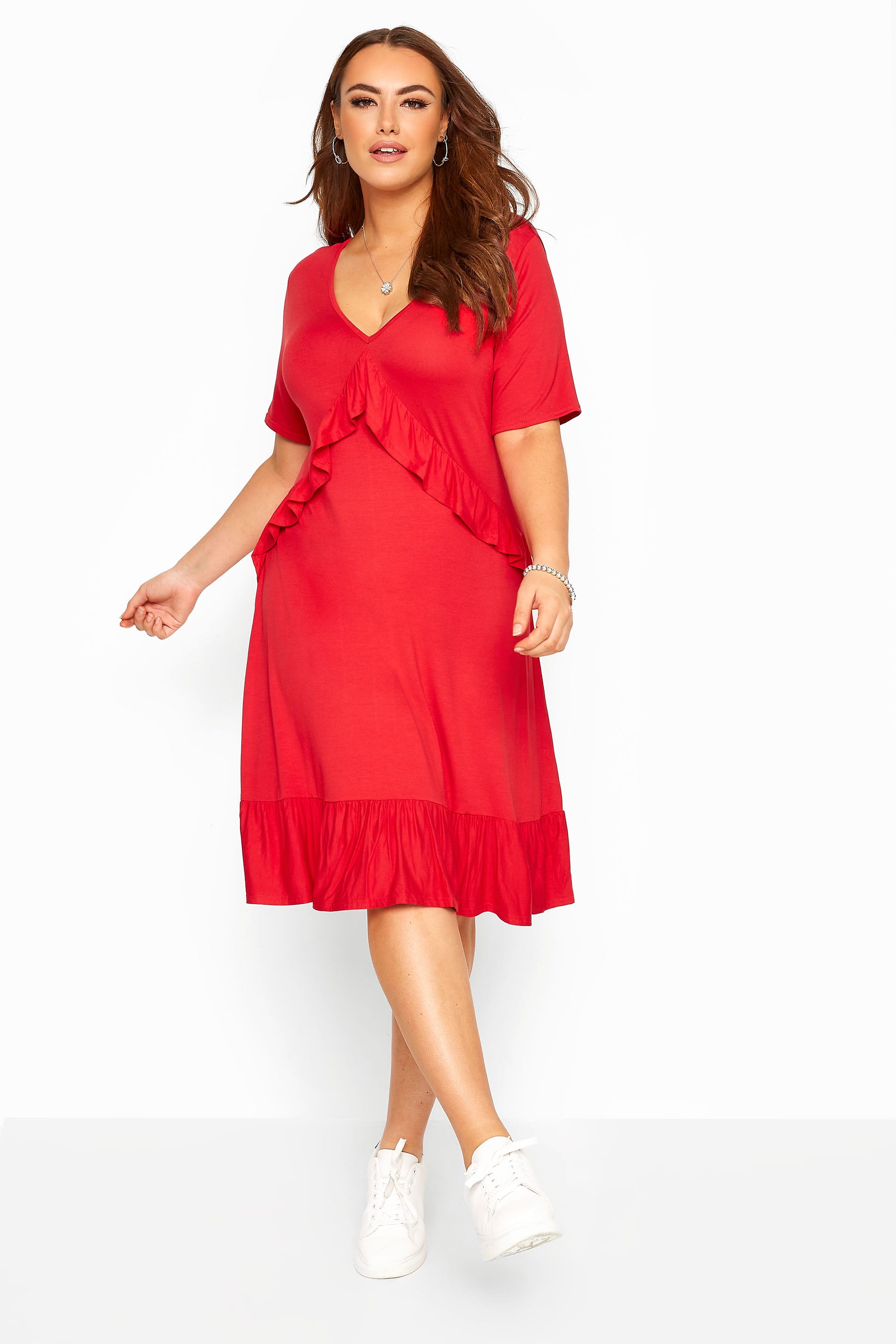 Red Jersey Frill Smock Dress | Yours Clothing