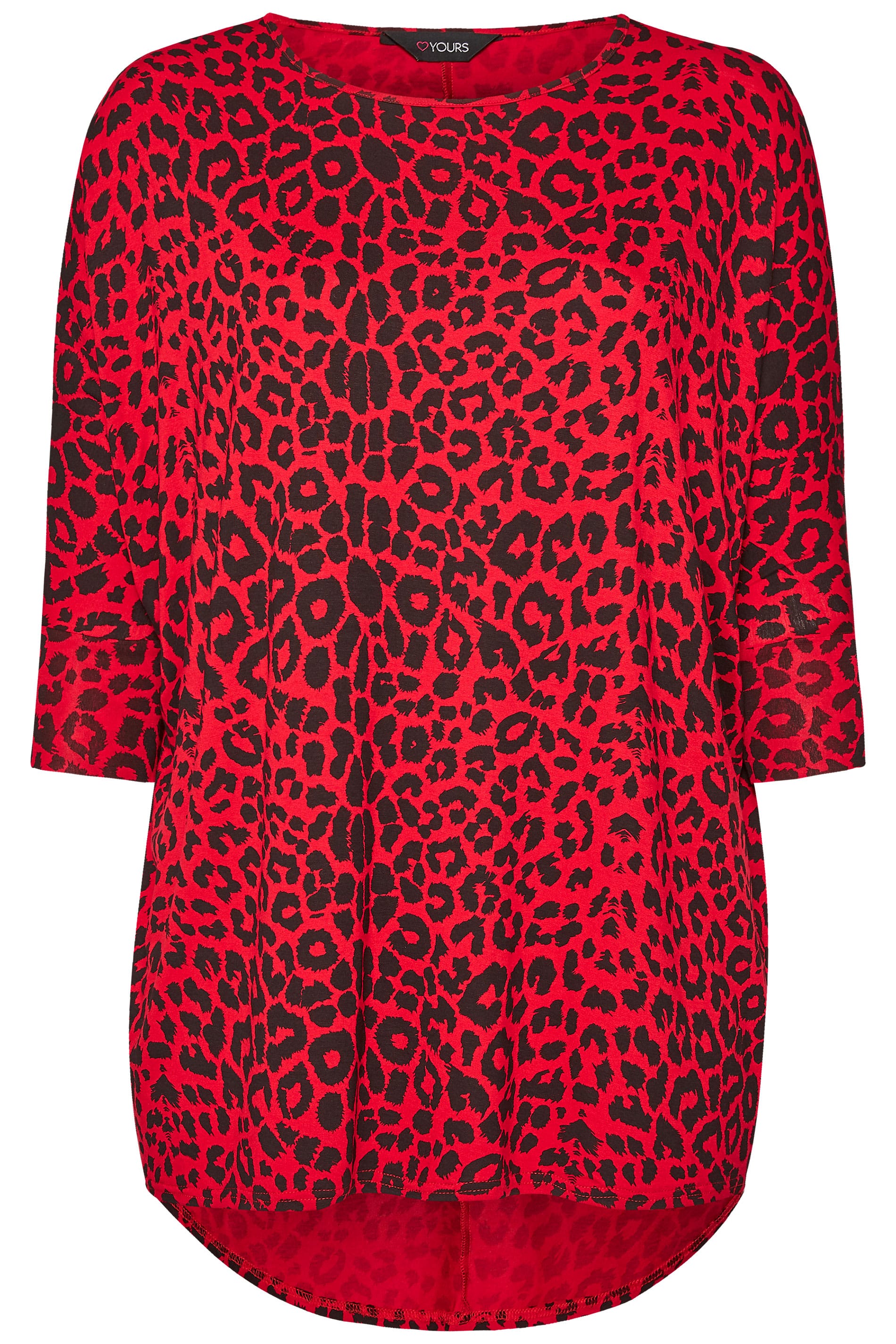 Red Leopard Print Extreme Dipped Hem Top | Yours Clothing