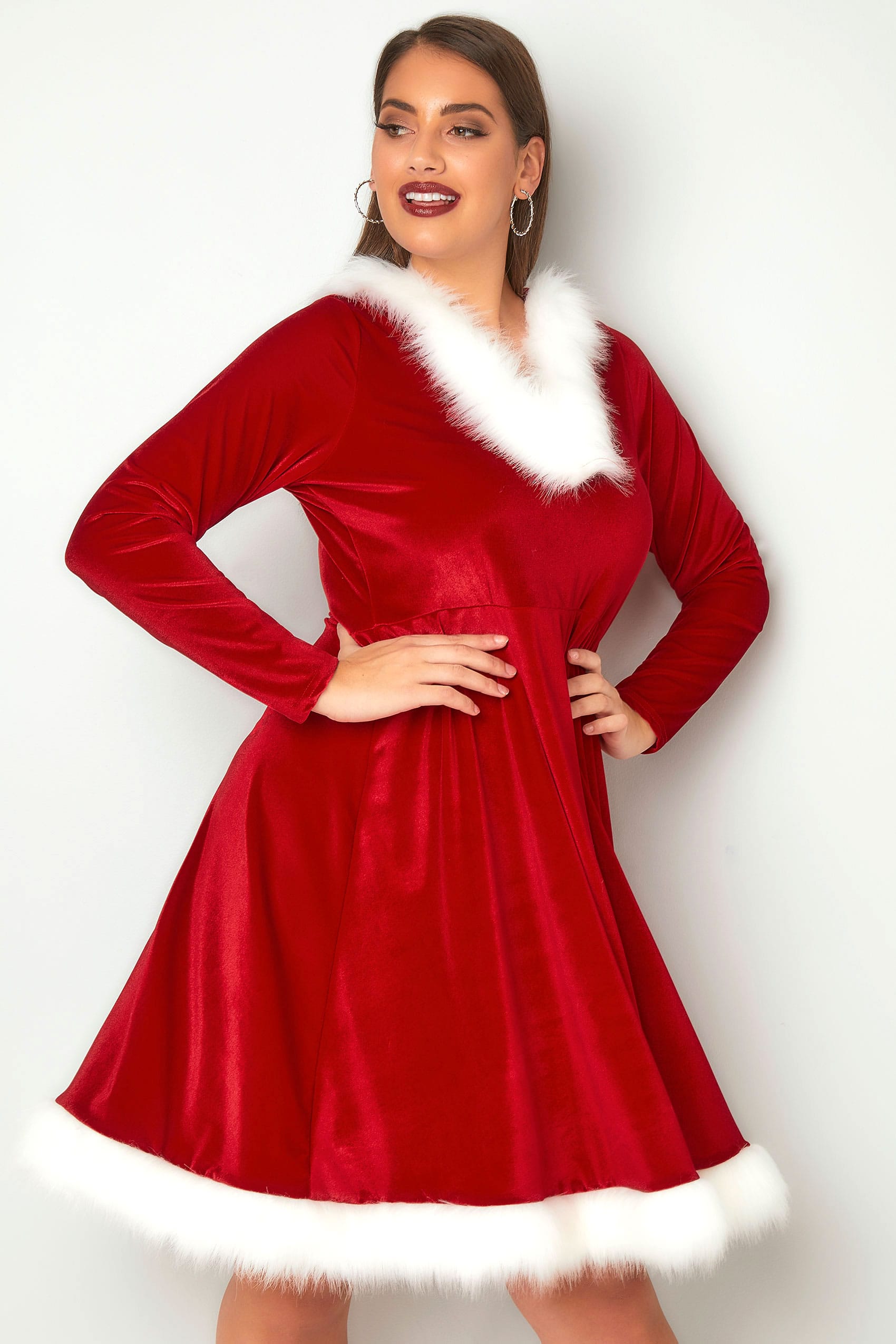 Kerstmis Rode jurk met imitatiebont Yours Clothing