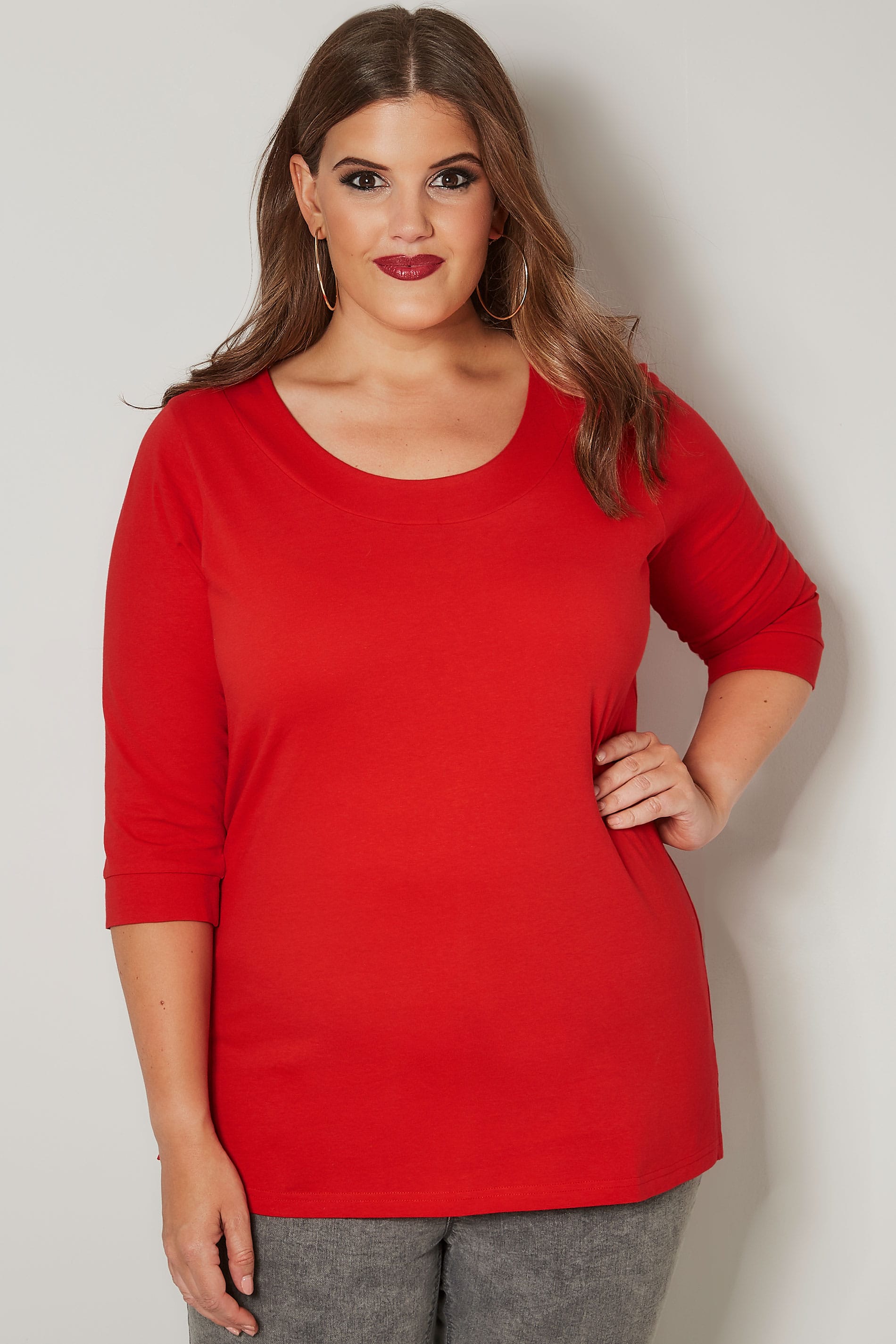Red Seamed Scoop Neck Top, plus size 16 to 36