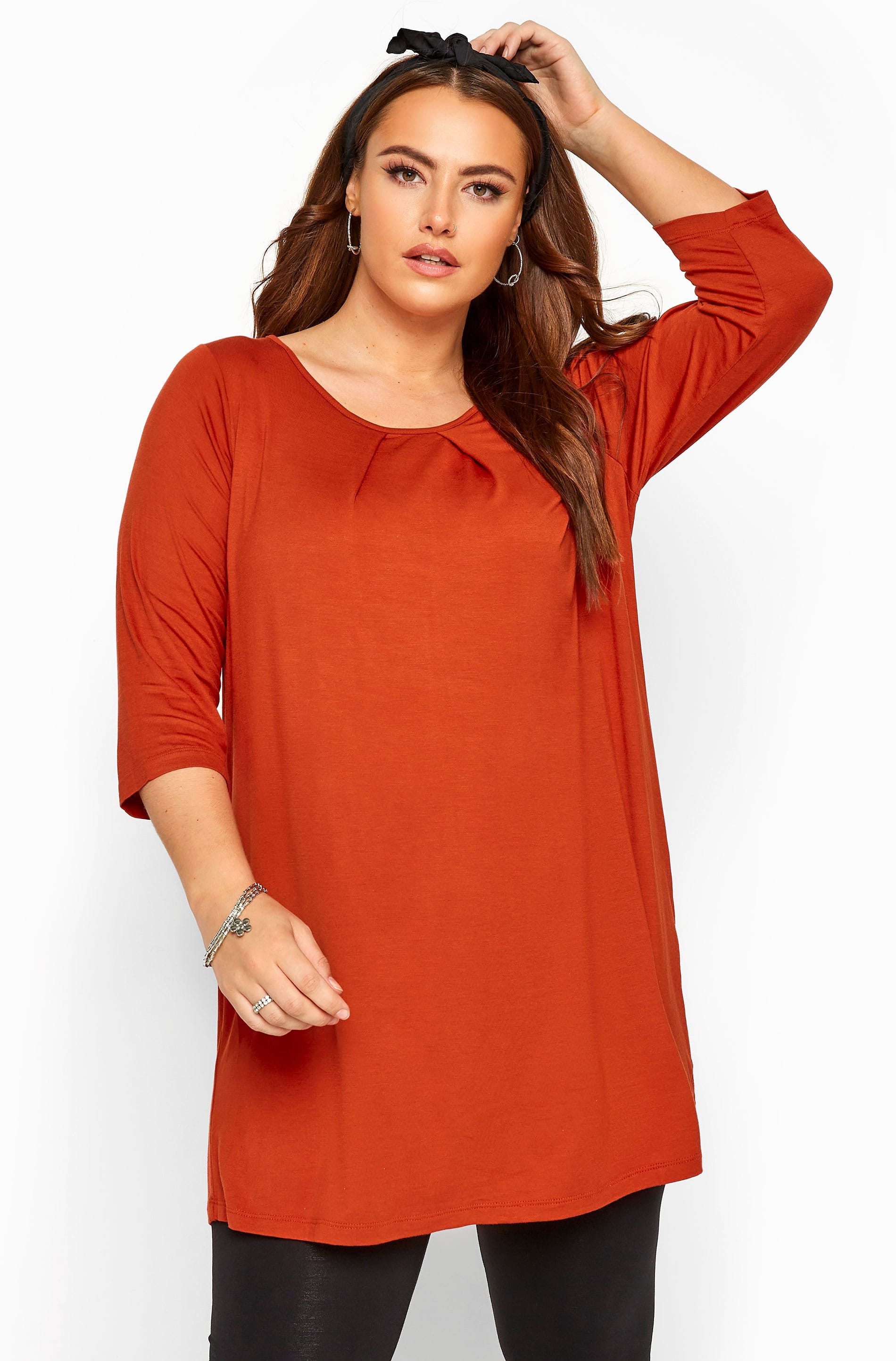 Rust Pleat Neck Top | Yours Clothing