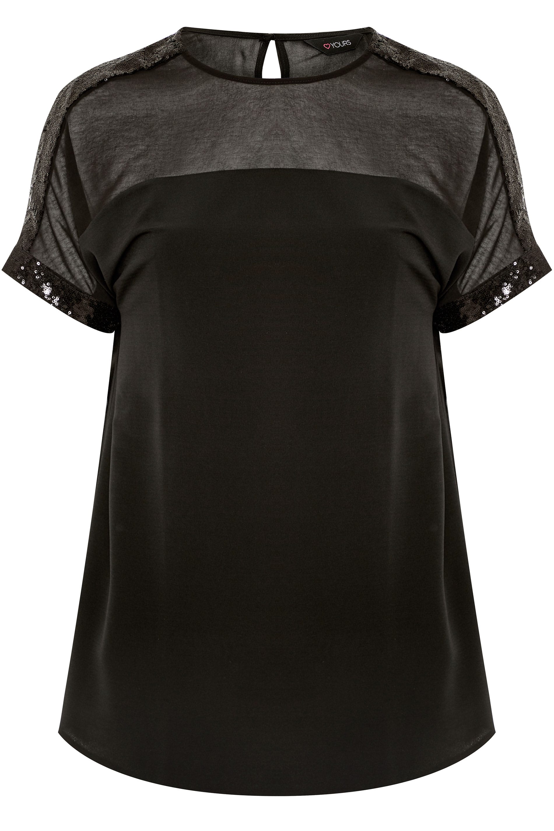 Black Sheer Panel Sequin Shell Top | Yours Clothing