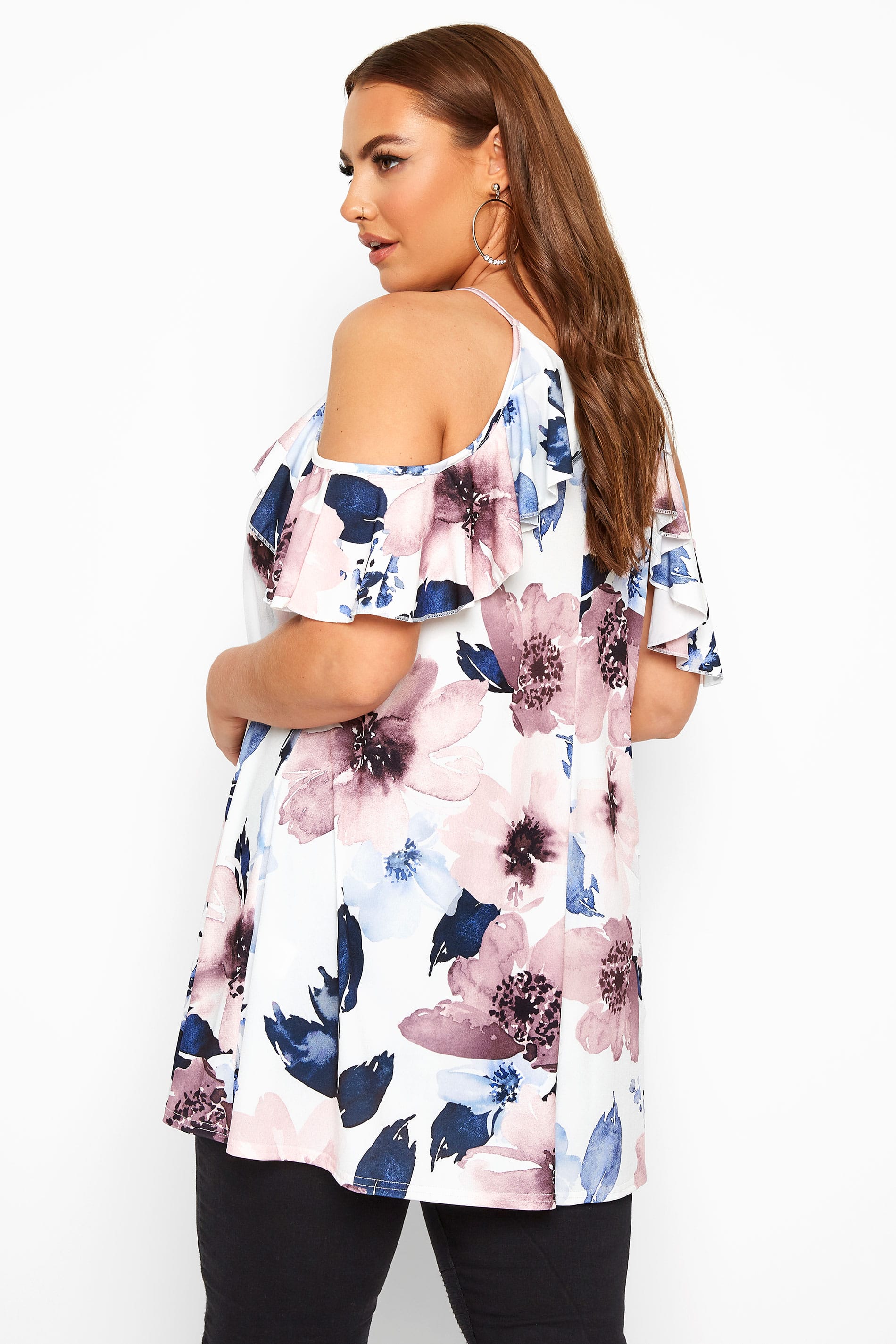 White Floral Cold Shoulder Tunic | Yours Clothing 3