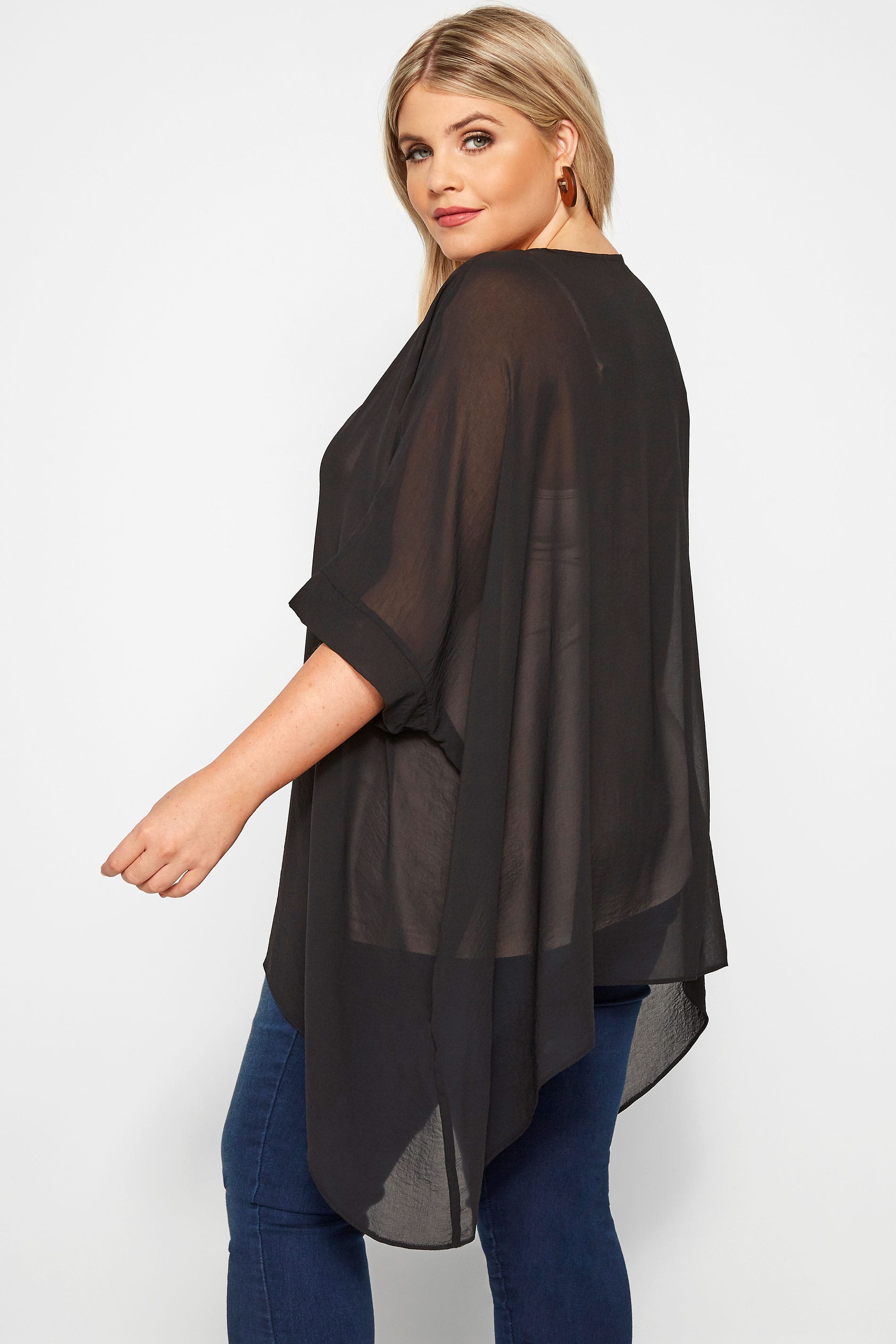 SIZE UP Black Chiffon Cape Top | Sizes 16 to 32 | Yours Clothing