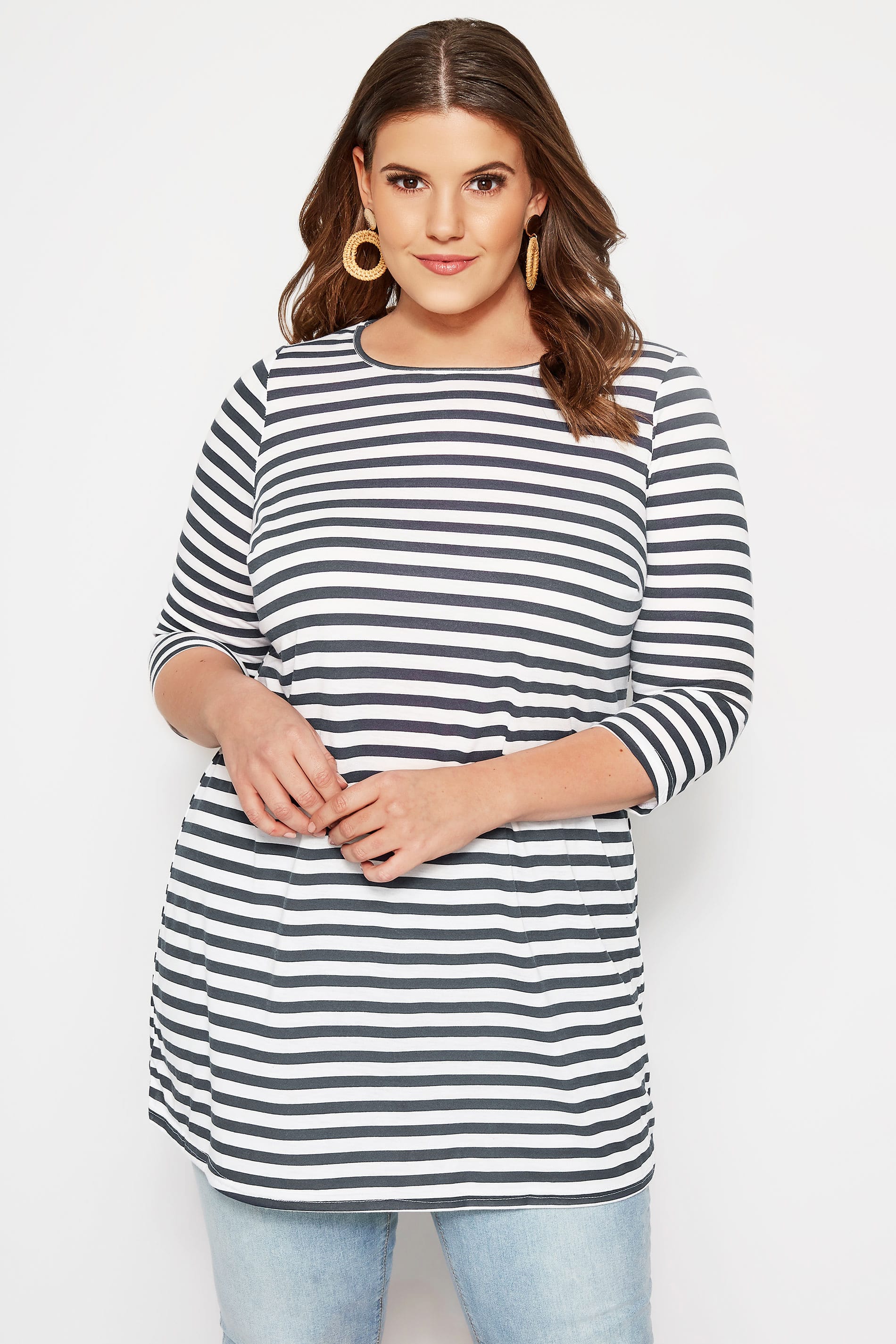 SIZE UP Navy White Striped Longline Top 170916 0875 