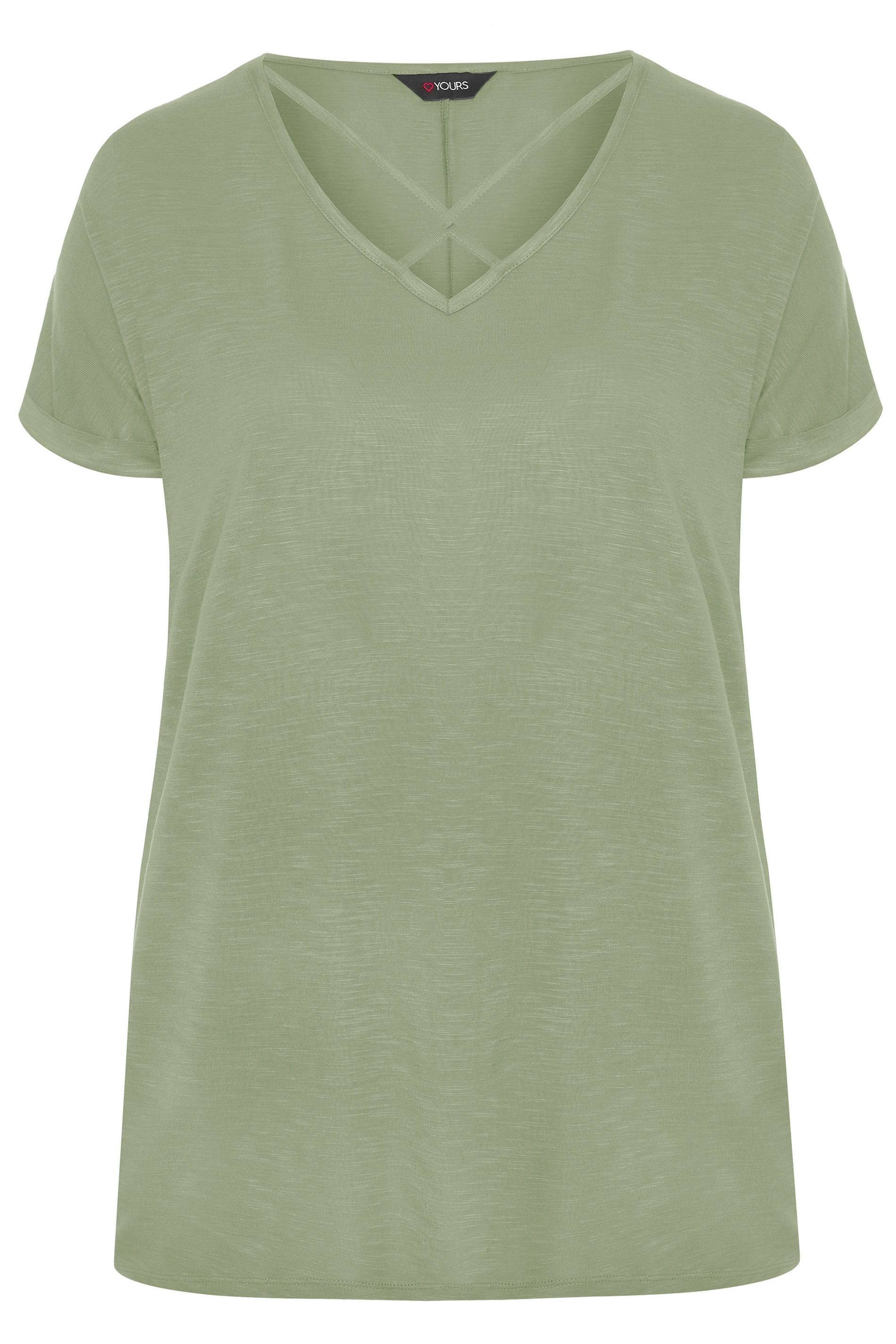 Khaki Green Lattice Front Top | Yours Clothing