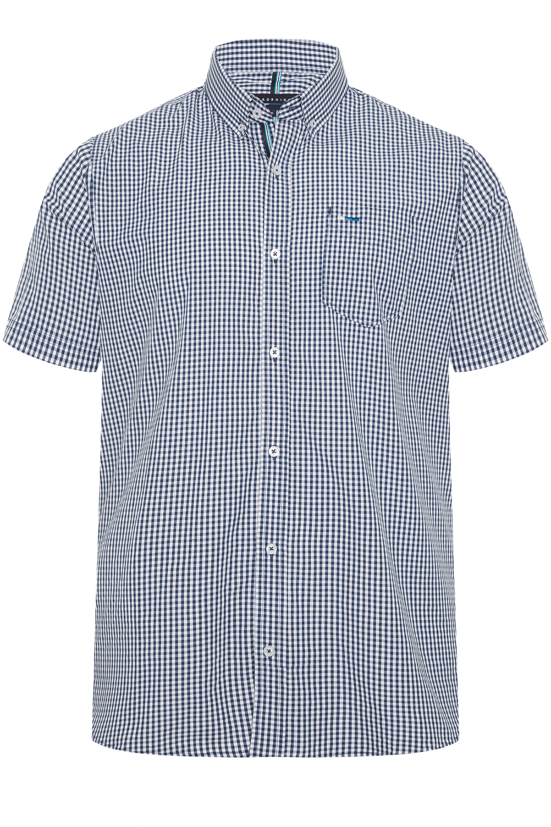 BadRhino Big & Tall Navy Blue Short Sleeve Gingham Shirt 1