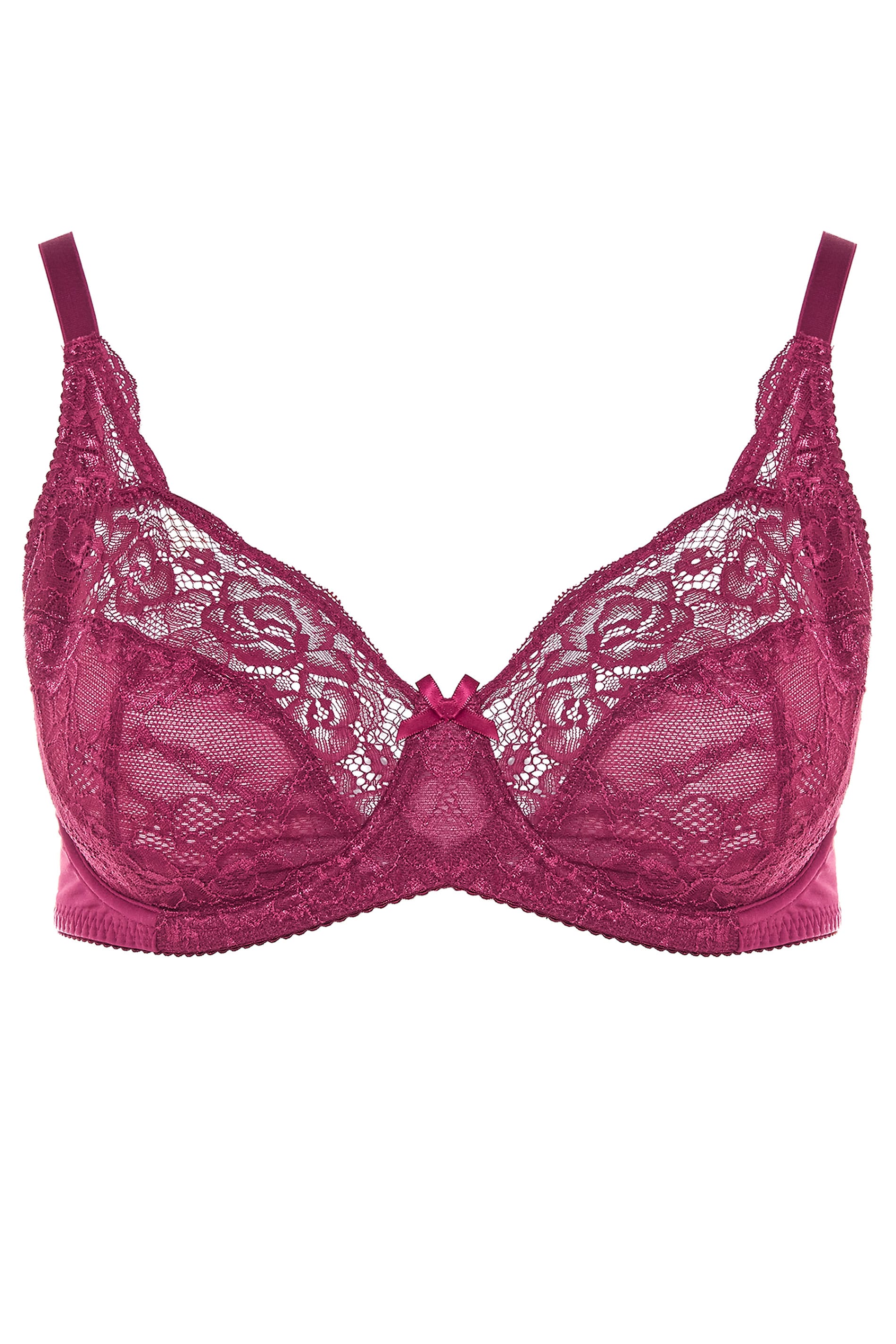 Berry Stretch Lace Non-Padded Underwired Bra | Sizes 38-40 | Yours Clothing 3